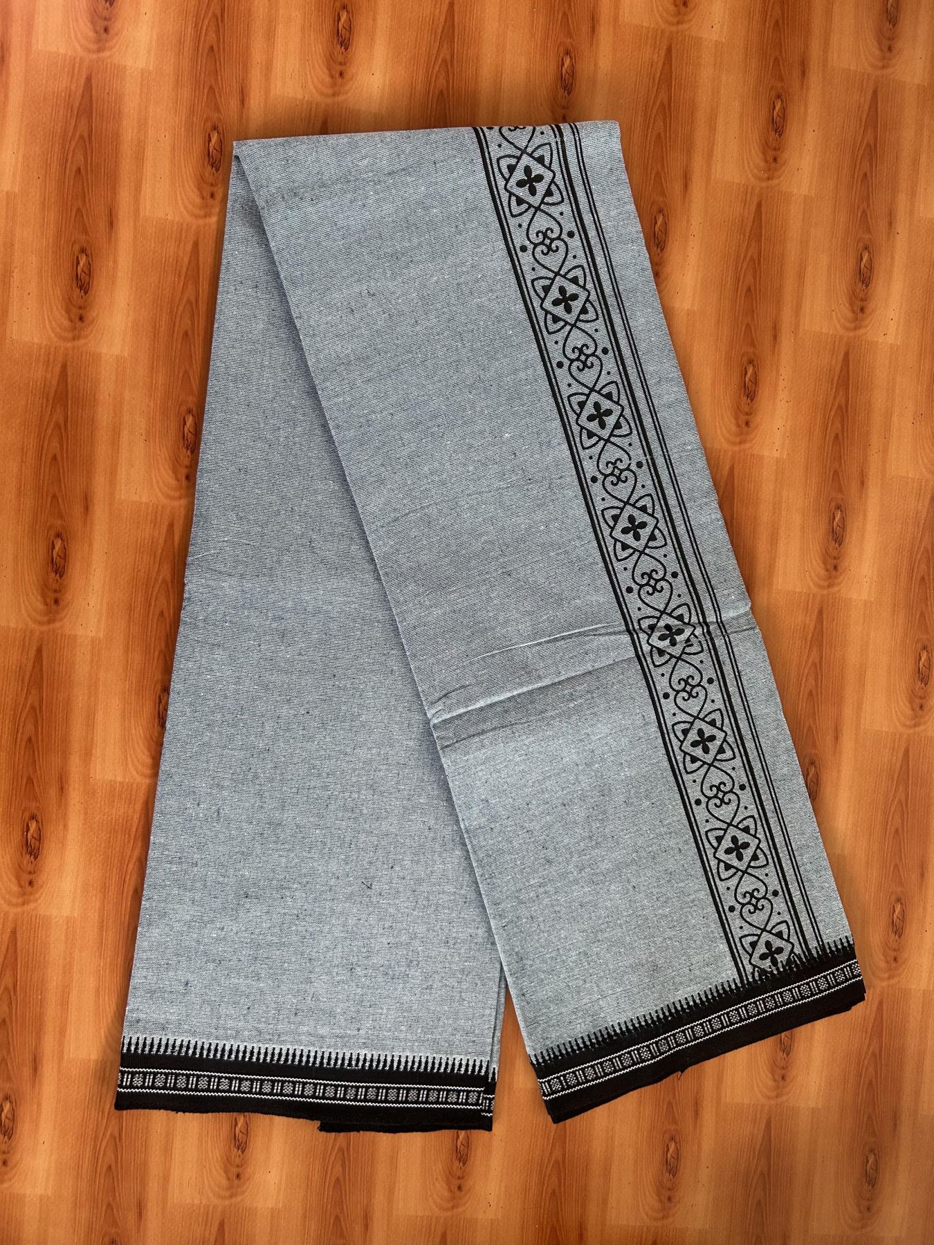 Kaitharikada - Single Kaily / Lungi -Mixed Cotton - 40s twisted - 2 inch Black Design Printed Kuppadam Kara With Peacock Blue Colour Body (2 meter / 4 muzham) - 5 KK8056 AST