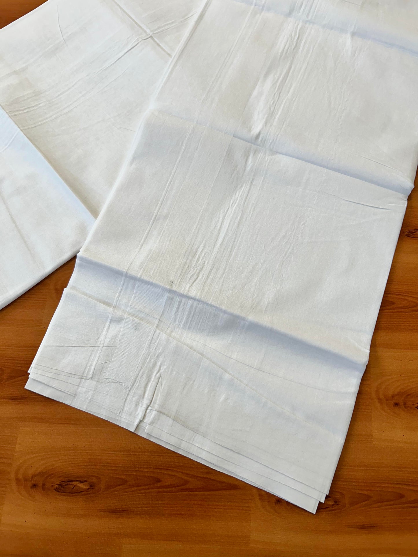 Double Pure white Mundu/Dhoti - 20% Discount ! KaithariKada Balaramapuram 100% Cotton - 100x80 - 1 inch White Kara - 3.90mtr ( 8 muzham) - 69 KK5432 PMC