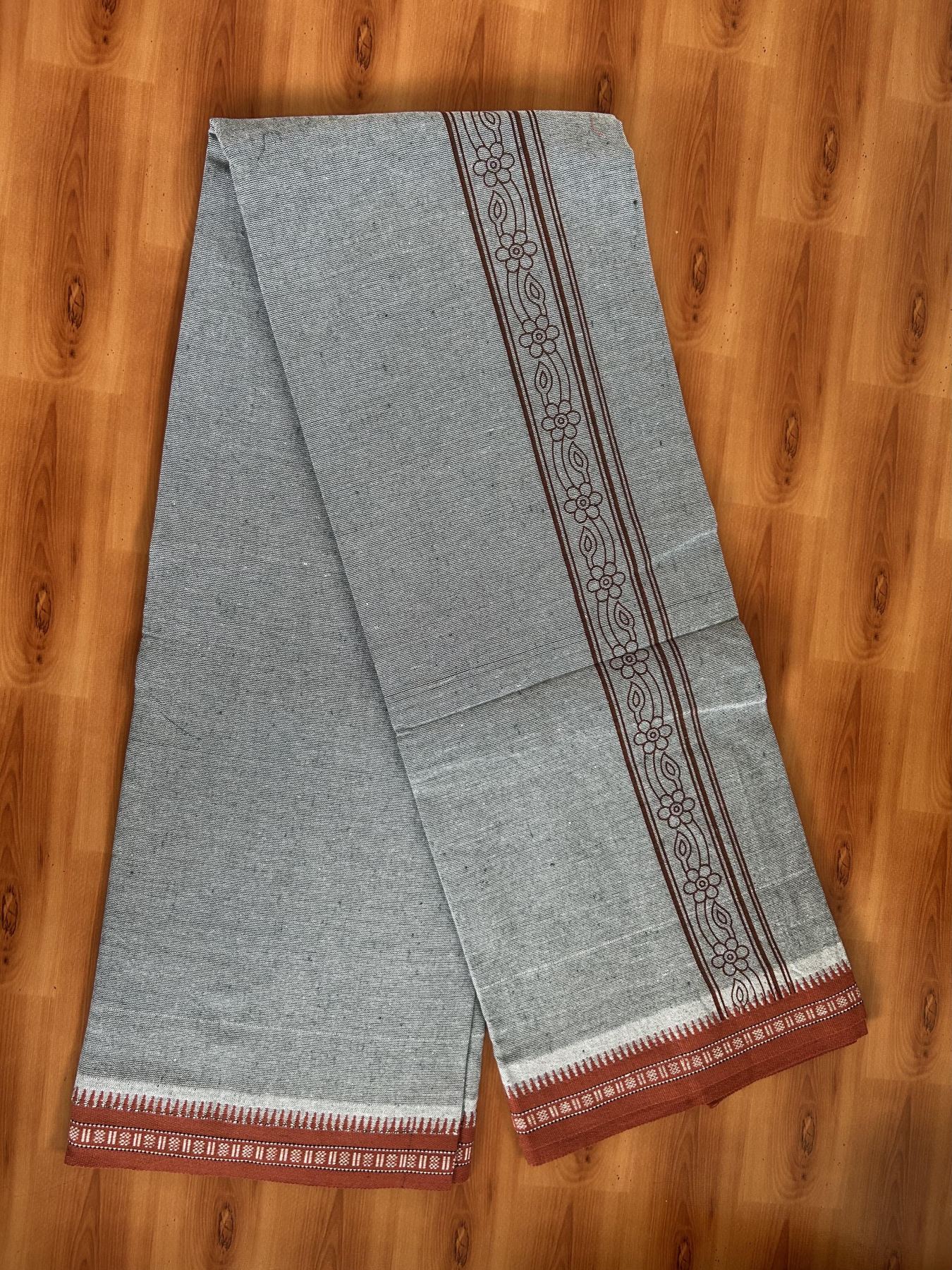 Kaitharikada - Single Kaily / Lungi -Mixed Cotton - 40s twisted - 2 inch Brick Red Design Printed Kuppadam Kara With Peacock Blue Colour Body (2 meter / 4 muzham) - 1 KK8056 AST