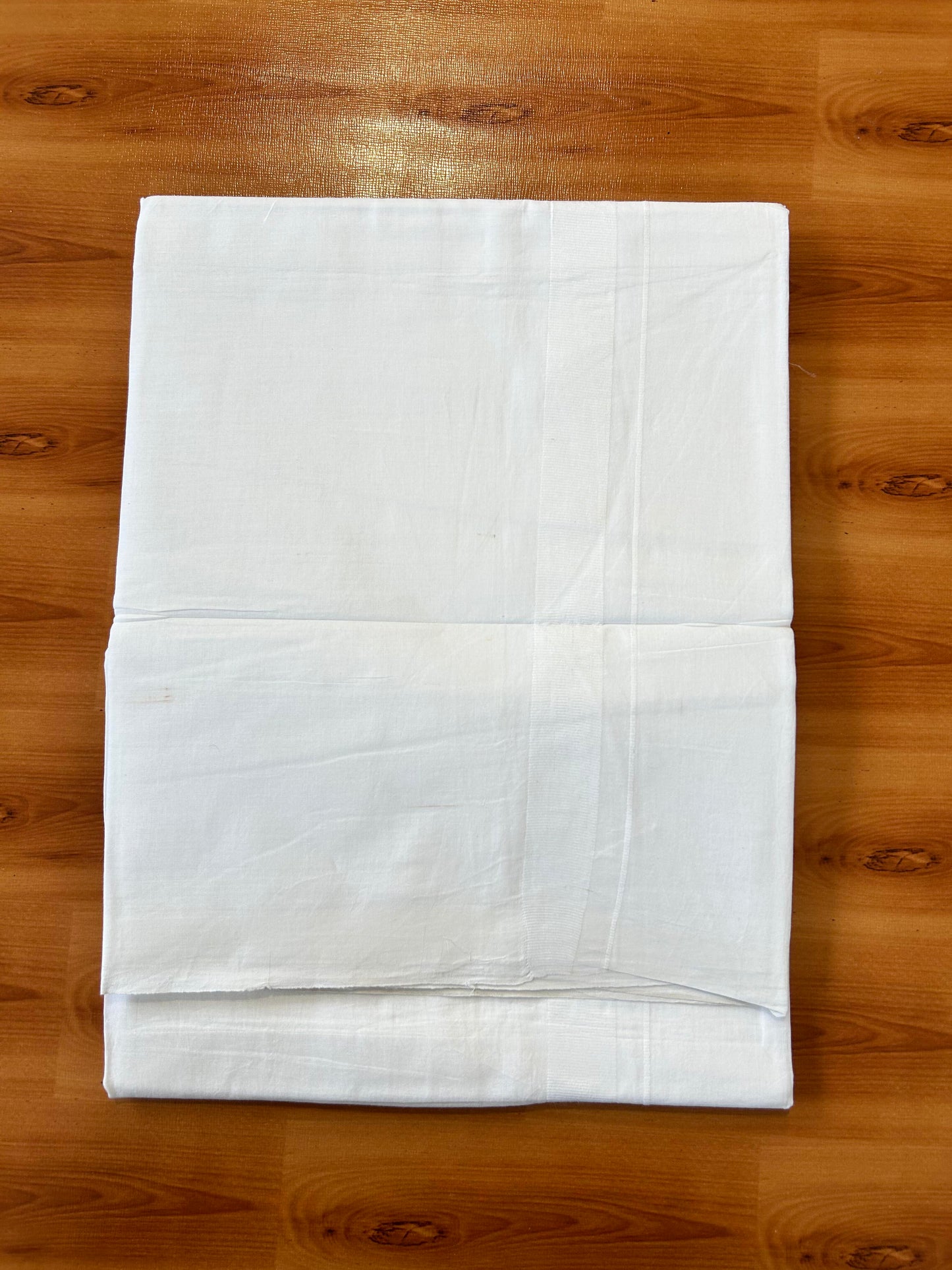 Double Pure white Mundu/Dhoti - 20% Discount ! KaithariKada Balaramapuram 100% Cotton - 100x80 - 1 inch White Kara - 3.90mtr ( 8 muzham) - 69 KK5432 PMC