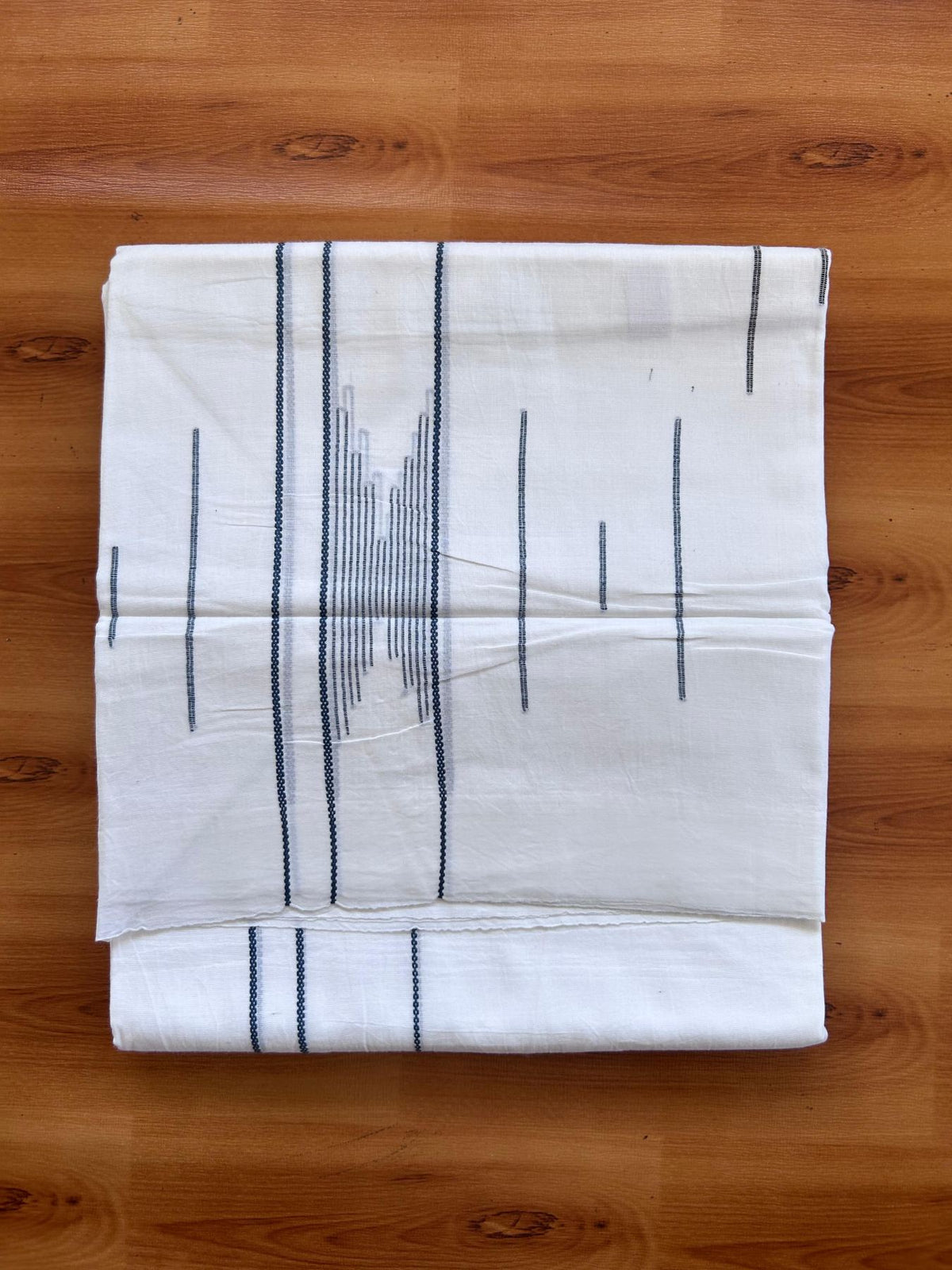 Pure White Double Mundu/Dothi - 20% Discount ! Kaitharikada Balaramapuram 100% Cotton - 100x80 - Multi Colour Stripes Jacquard Design Kara 3.80 mtr (8 muzham) - 15 KK5516 THI