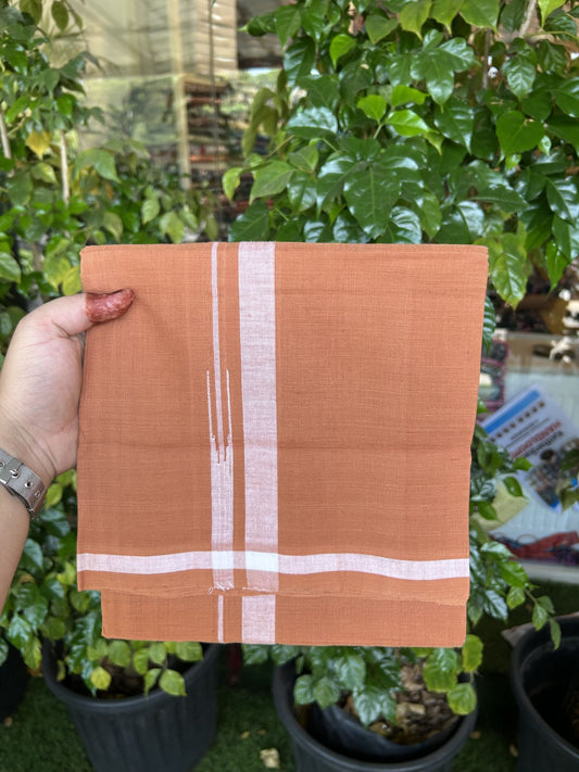 Kerala Handloom Single Hallmarked - 10% Discount !! KaithariKada 100% Pure Cotton - Mundu/Dhoti 2 cm Puliyilakkara White Shaded Chutty Kara with Kavi colour Body - (2 meter / 4 muzham) - 25 KK8048 ELA