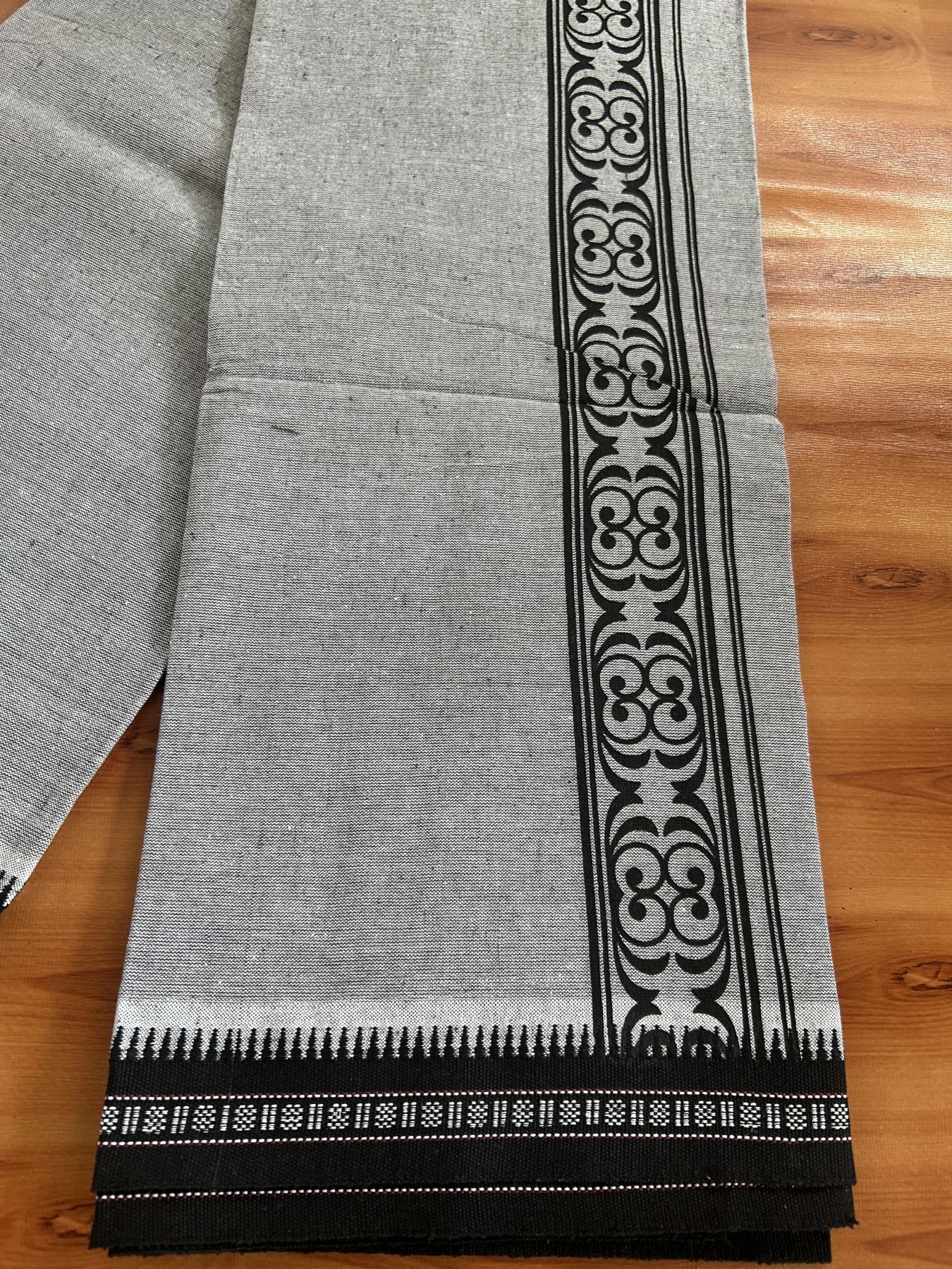Kaitharikada - Single Kaily / Lungi -Mixed Cotton - 40s twisted - 2 inch Black Design Printed Kuppadam Kara With Grey Colour Body (2 meter / 4 muzham) -2 KK8056 AST