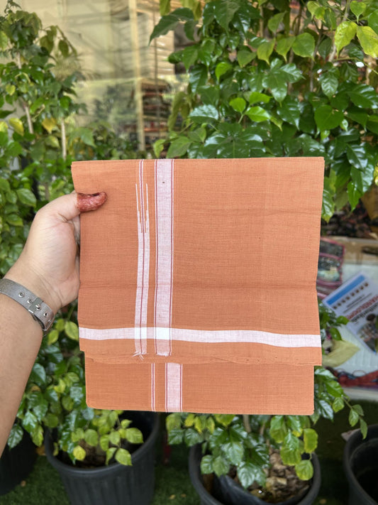 Kerala Handloom Single Hallmarked - 10% Discount !! KaithariKada 100% Pure Cotton - Mundu/Dhoti 1.5 cm Puliyilakkara White Shaded Chutty Kara with Kavi colour Body - (2 meter / 4 muzham) - 26 KK8048 ELA