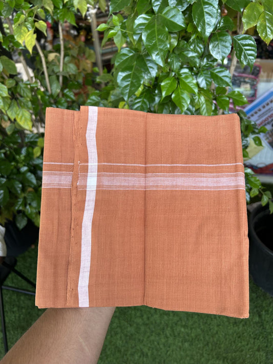 Kerala Handloom Single Hallmarked - 10% Discount !! KaithariKada 100% Pure Cotton - Mundu/Dhoti 2 cm White Shaded Striped Kara with Kavi colour Body - (2 meter / 4 muzham) - 27 KK8048 ELA