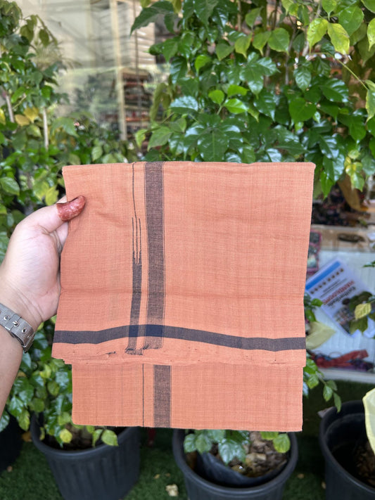 Kerala Handloom Single Hallmarked - 10% Discount !! KaithariKada 100% Pure Cotton - Mundu/Dhoti 2 cm Puliyilakkara Black Shaded Chutty Kara with Kavi colour Body - (2 meter / 4 muzham) - 24 KK8048 ELA