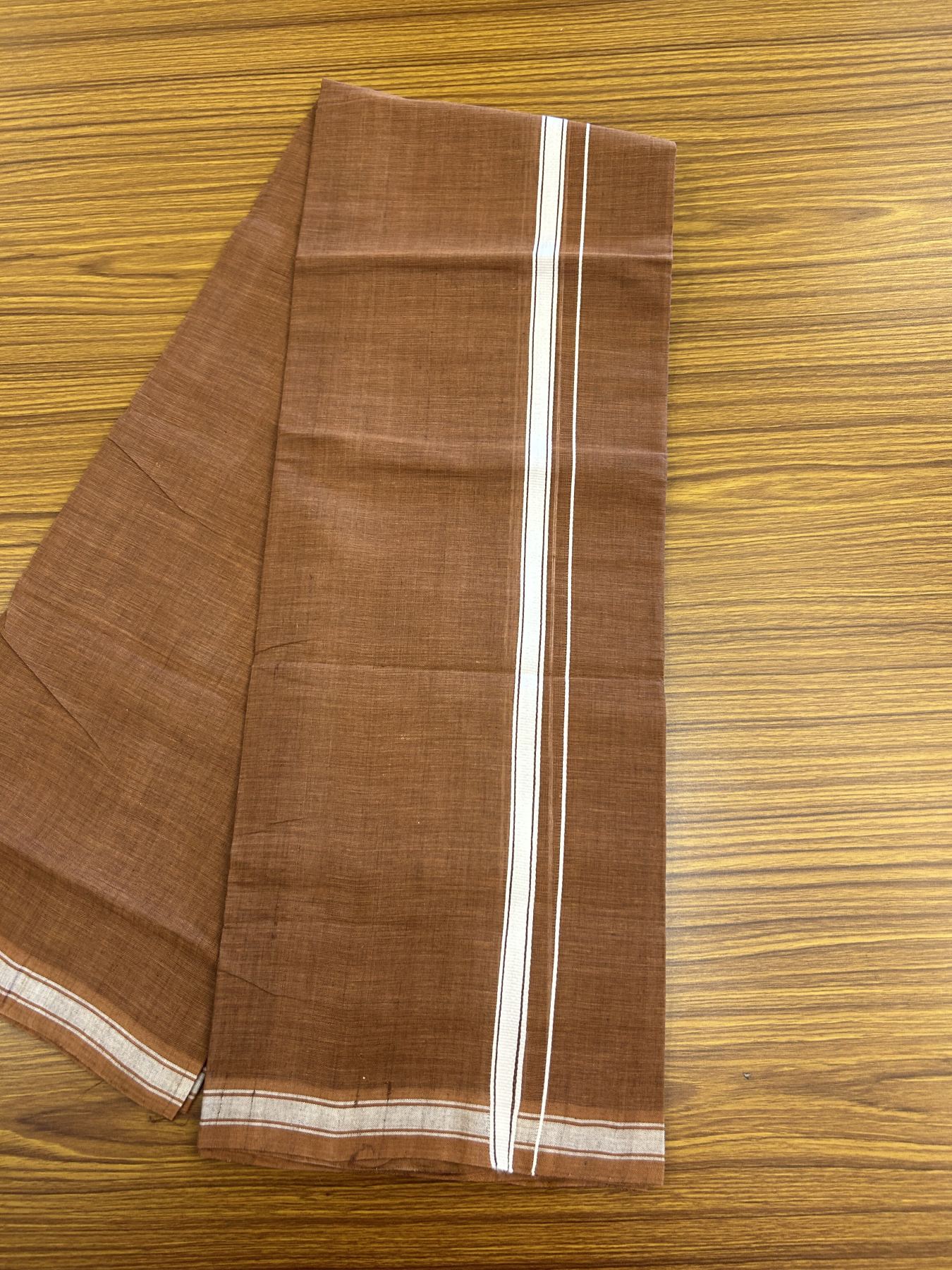 Kerala Handloom Single Hallmarked - 10% Discount !! KaithariKada 100% Pure Cotton - Mundu/Dhoti Black & Brown Body - 1.5 cm Brown & white Stripes Kara - (2 meter / 4 muzham) - 46 KK8048 ELA