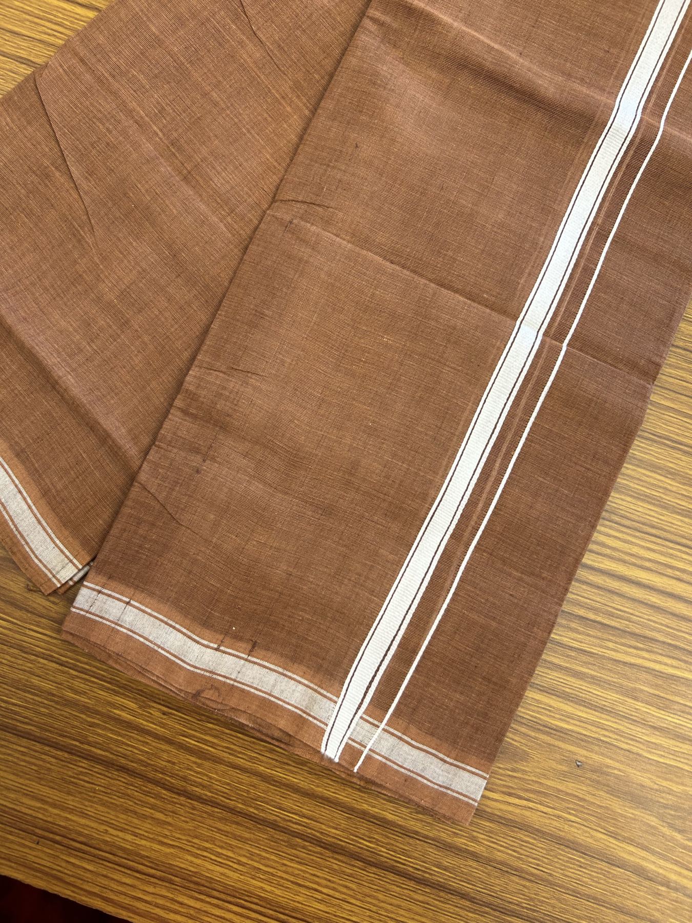 Kerala Handloom Single Hallmarked - 10% Discount !! KaithariKada 100% Pure Cotton - Mundu/Dhoti 1.5 cm White Kara with Dark Kavi colour Body - (2 meter / 4 muzham) - 1 KK8048 ELA