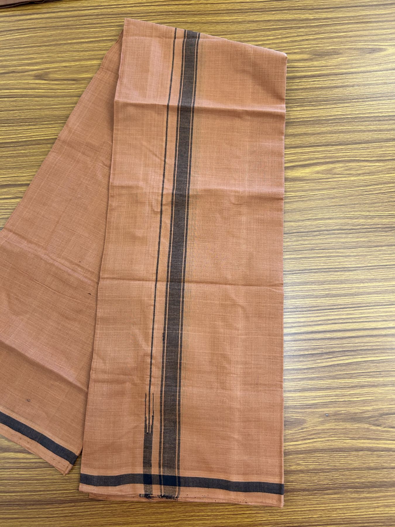 Kerala Handloom Single Hallmarked - 10% Discount !! KaithariKada 100% Pure Cotton - Mundu/Dhoti 2.5 cm Puliyilakkara Black Chutty Kara with Kavi colour Body - (2 meter / 4 muzham) - 2 KK8048 ELA