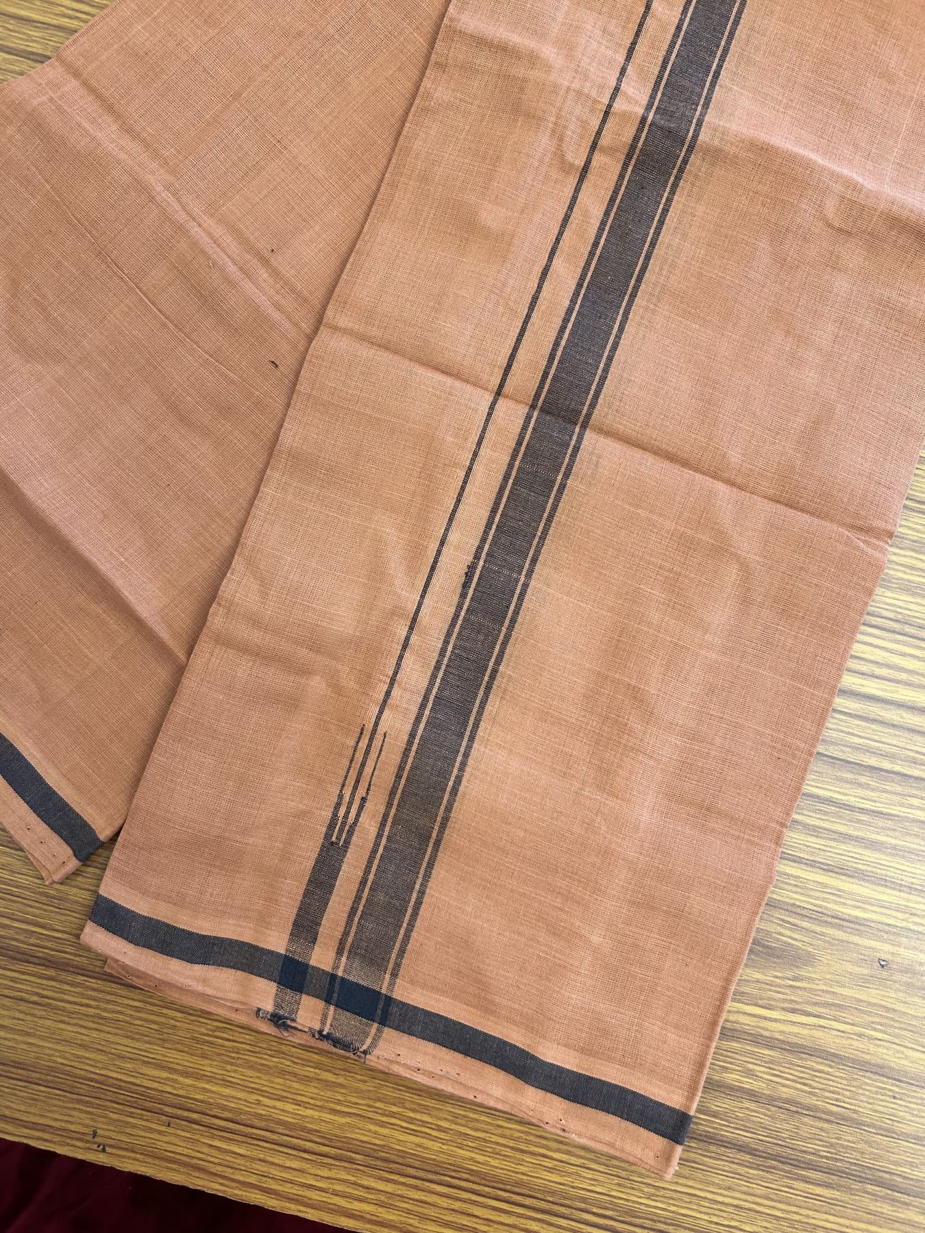 Kerala Handloom Single Hallmarked - 10% Discount !! KaithariKada 100% Pure Cotton - Mundu/Dhoti 2.5 cm Puliyilakkara Black Chutty Kara with Kavi colour Body - (2 meter / 4 muzham) - 2 KK8048 ELA