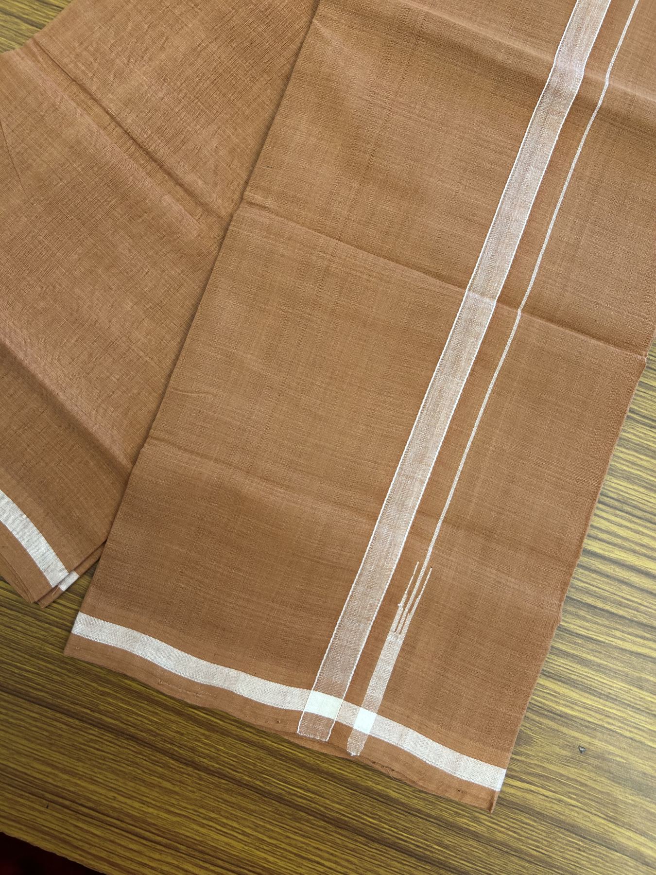 Kerala Handloom Single Hallmarked - 10% Discount !! KaithariKada 100% Pure Cotton - Mundu/Dhoti 2 cm Puliyilakkara White Chutty Kara with Kavi colour Body - (2 meter / 4 muzham) - 3 KK8048 ELA