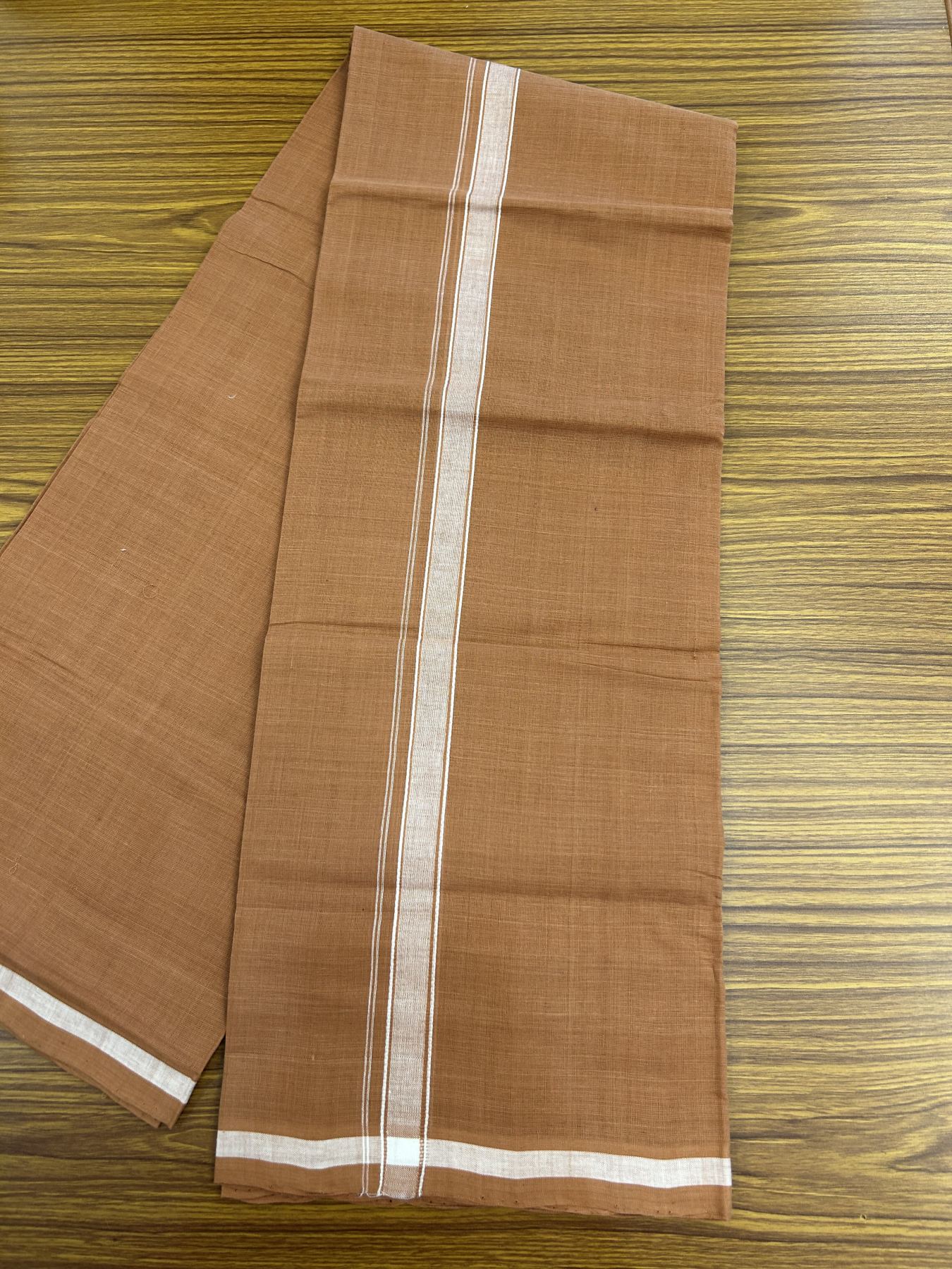 Kerala Handloom Single Hallmarked - 10% Discount !! KaithariKada 100% Pure Cotton - Mundu/Dhoti 2 cm White Shaded Striped Kara with Kavi colour Body - (2 meter / 4 muzham) - 4 KK8048 ELA