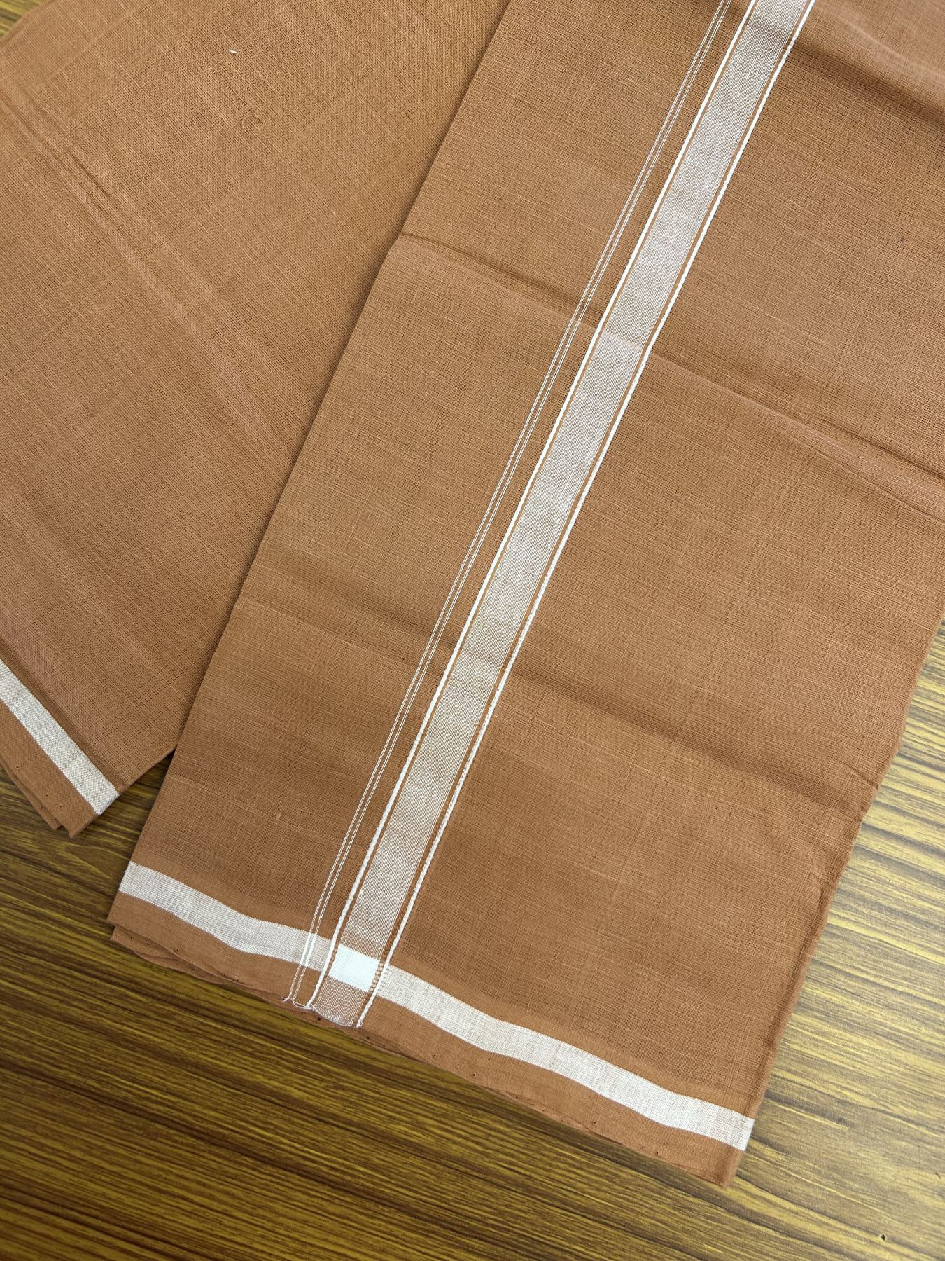 Kerala Handloom Single Hallmarked - 10% Discount !! KaithariKada 100% Pure Cotton - Mundu/Dhoti 2 cm White Shaded Striped Kara with Kavi colour Body - (2 meter / 4 muzham) - 4 KK8048 ELA