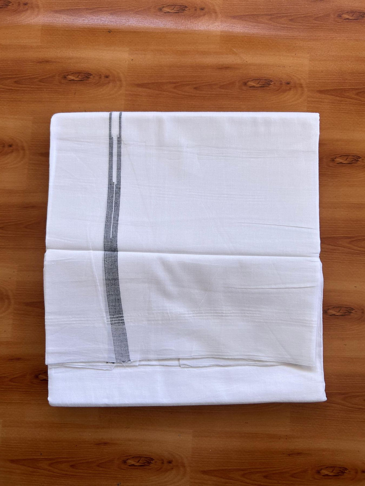 Double Pure White Mundu/Dhoti - 20% Discount !! KaithariKada Balaramapuram 100% Cotton - 100x80 - 0.5 inch Black Striped Chutty Kara 3.75 mtr (8 muzham) - 2 KK5515 CKS