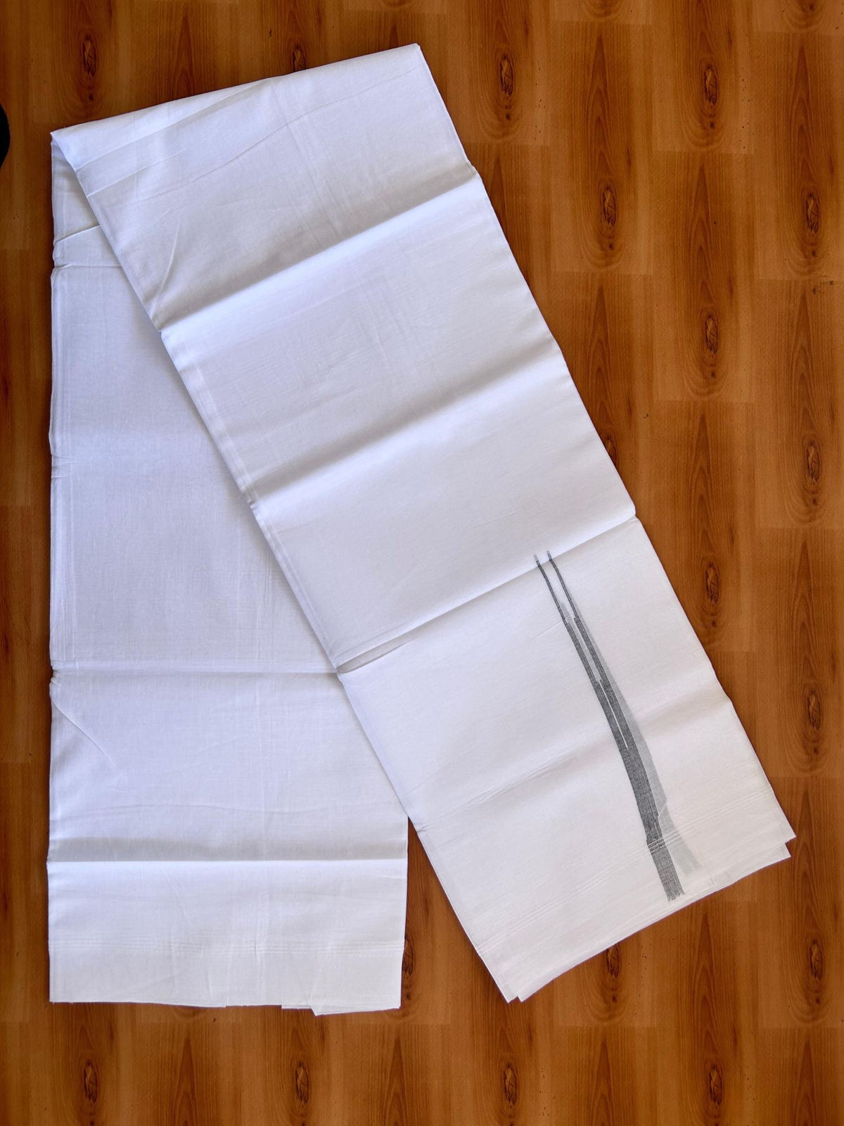 Double Pure White Mundu/Dhoti - 20% Discount !! KaithariKada Balaramapuram 100% Cotton - 100x80 - 0.5 inch Black Striped Chutty Kara 3.75 mtr (8 muzham) - 2 KK5515 CKS
