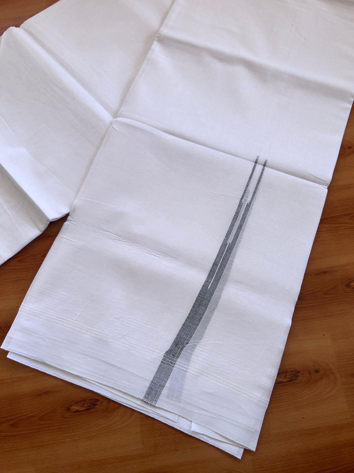 Double Pure White Mundu/Dhoti - 20% Discount !! KaithariKada Balaramapuram 100% Cotton - 100x80 - 0.5 inch Black Striped Chutty Kara 3.75 mtr (8 muzham) - 2 KK5515 CKS