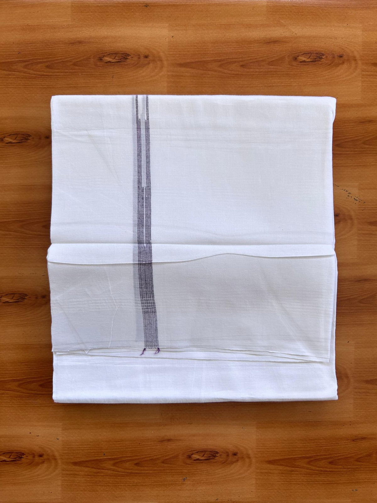 Double Pure White Mundu/Dhoti - 20% Discount !! KaithariKada Balaramapuram 100% Cotton - 100x80 - 0.5 inch Purple Striped Chutty Kara 3.75 mtr (8 muzham) - 3 KK5515 CKS