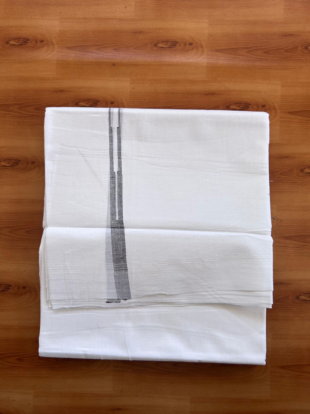 Double Pure White Mundu/Dhoti - 20% Discount !! KaithariKada Balaramapuram 100% Cotton - 100x80 - 0.5 inch Coffee Brown Striped Chutty Kara 3.75 mtr (8 muzham) - 4 KK5515 CKS