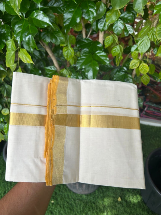 25% Discount!! KaithariKada Handloom Millpaav Balaramapuram - 100% PURE Cotton OFF WHITE  (Unbleached) Neriyath - 80x90 - 1 Inch Kasavu Kara - 87 KK5234 RAM