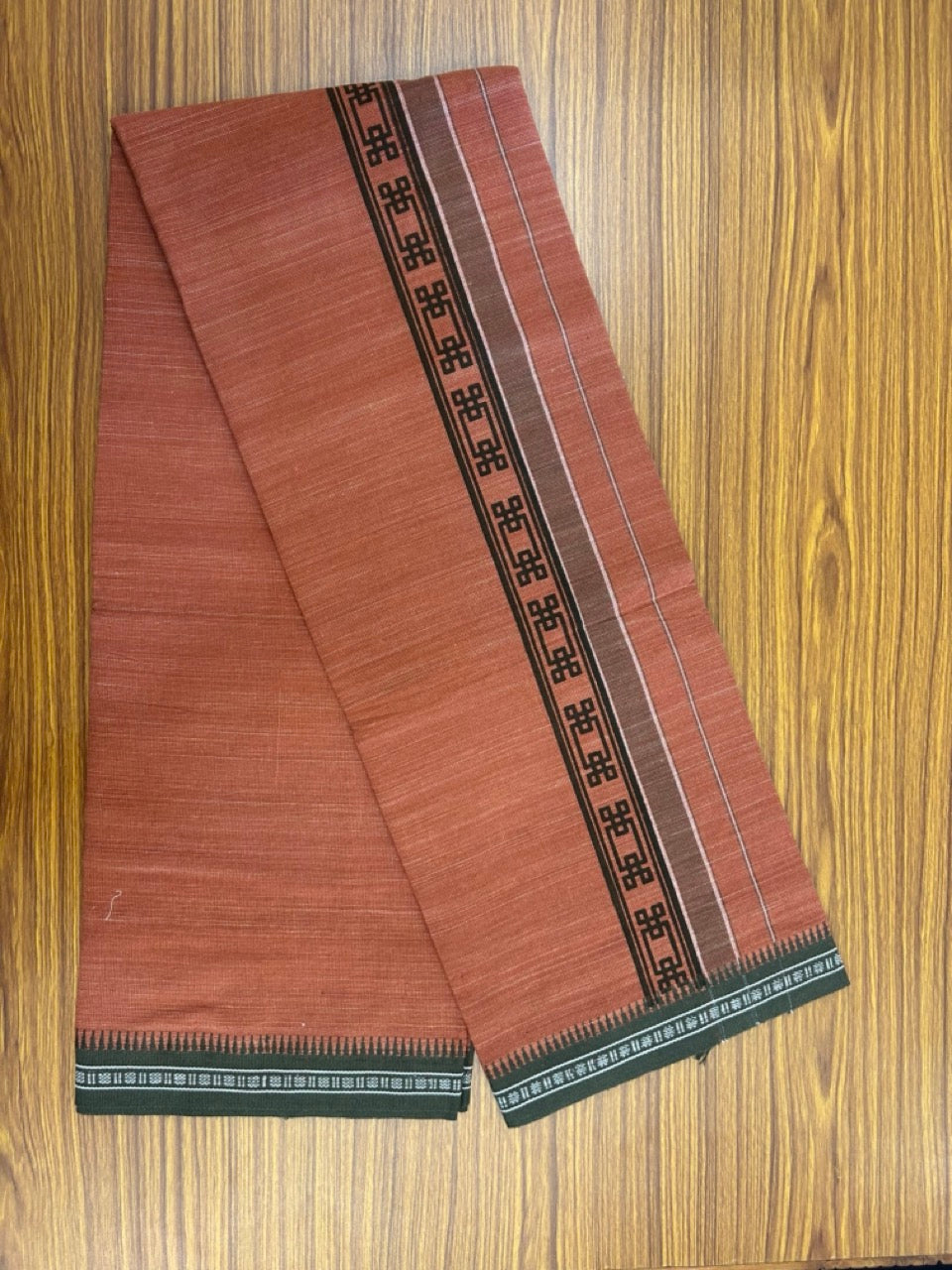 18% Discount!!! Kaitharikada Pure Cotton - Single Kaily / Lungi - 2.5 inch Dark Sage Green printed kuppadam kara with Kavi colour body - 11KK8019AS