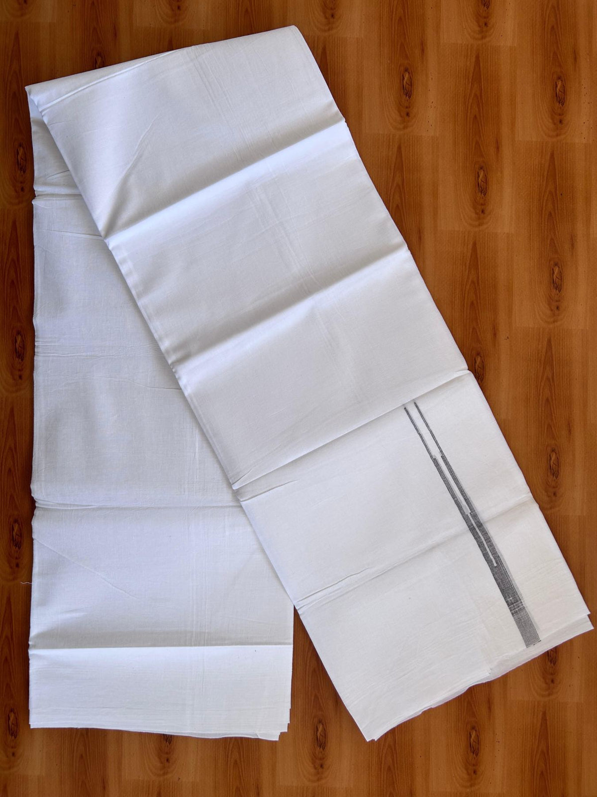 Double Pure White Mundu/Dhoti - 20% Discount !! KaithariKada Balaramapuram 100% Cotton - 100x80 - 0.5 inch Coffee Brown Striped Chutty Kara 3.75 mtr (8 muzham) - 4 KK5515 CKS