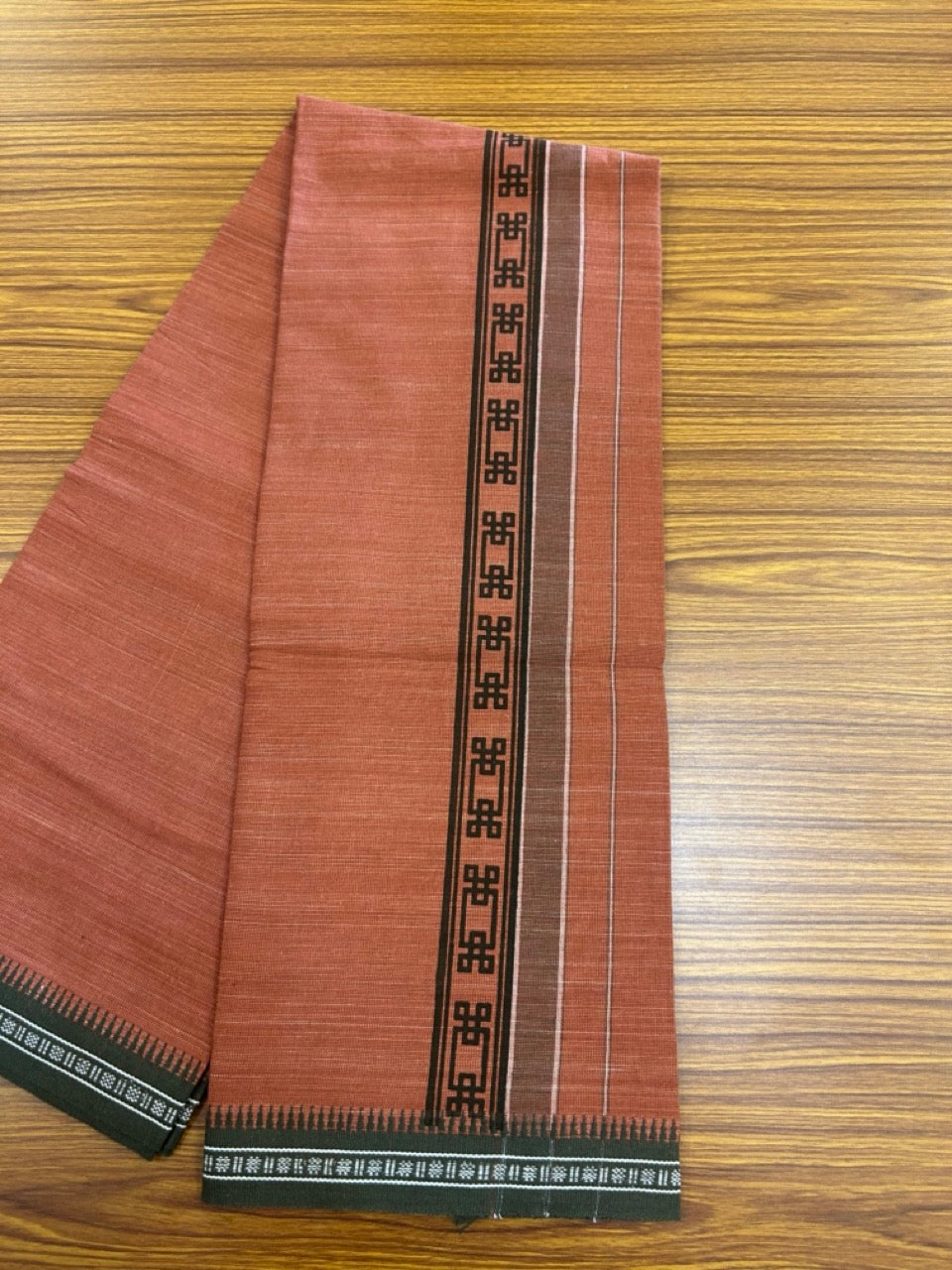 18% Discount!!! Kaitharikada Pure Cotton - Single Kaily / Lungi - 2.5 inch Dark Sage Green printed kuppadam kara with Kavi colour body - 11KK8019AS