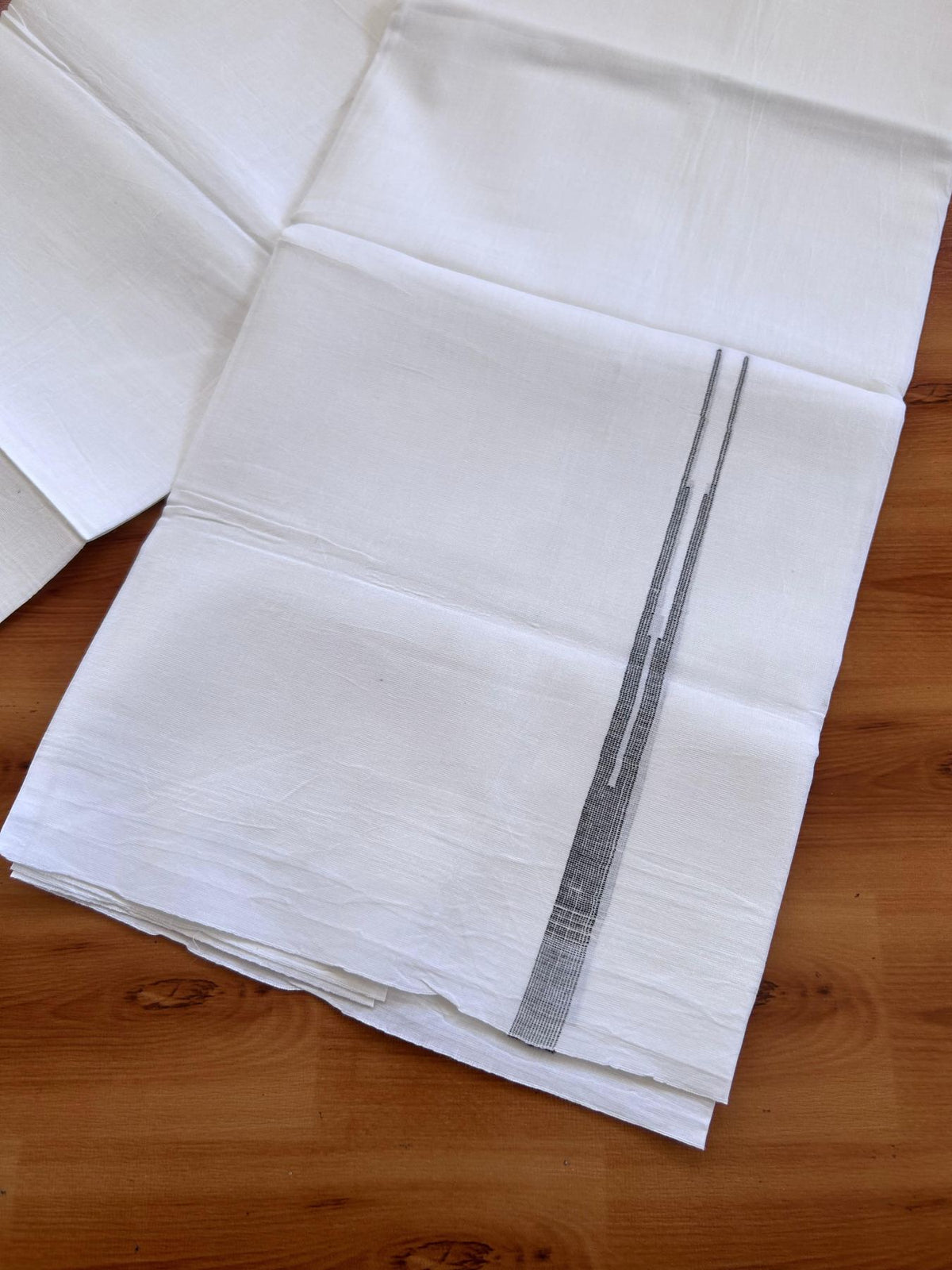 Double Pure White Mundu/Dhoti - 20% Discount !! KaithariKada Balaramapuram 100% Cotton - 100x80 - 0.5 inch Coffee Brown Striped Chutty Kara 3.75 mtr (8 muzham) - 4 KK5515 CKS