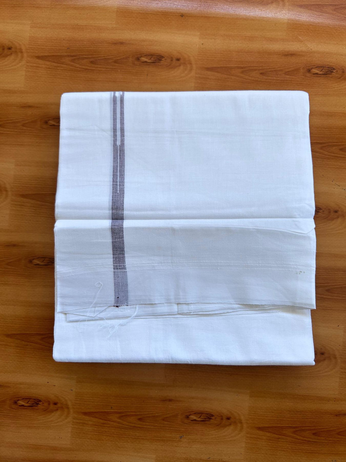 Double Pure White Mundu/Dhoti - 20% Discount !! KaithariKada Balaramapuram 100% Cotton - 100x80 - 0.5 inch Wine Purple Striped Chutty Kara 3.75 mtr (8 muzham) - 5 KK5515 CKS