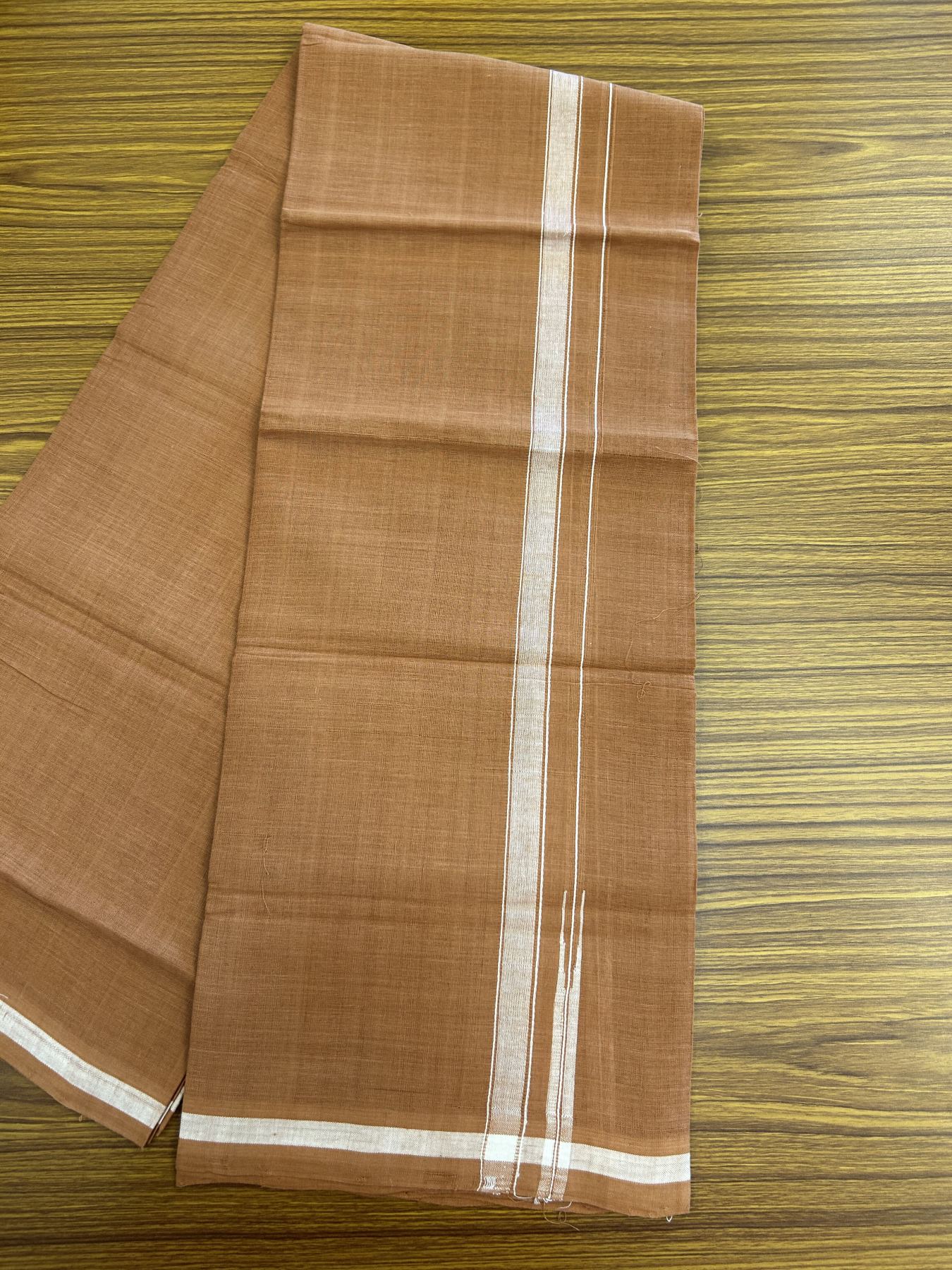 Kerala Handloom Single Hallmarked - 10% Discount !! KaithariKada 100% Pure Cotton - Mundu/Dhoti 2 cm Puliyilakkara White Shaded Chutty Kara with Kavi colour Body - (2 meter / 4 muzham) - 7 KK8048 ELA