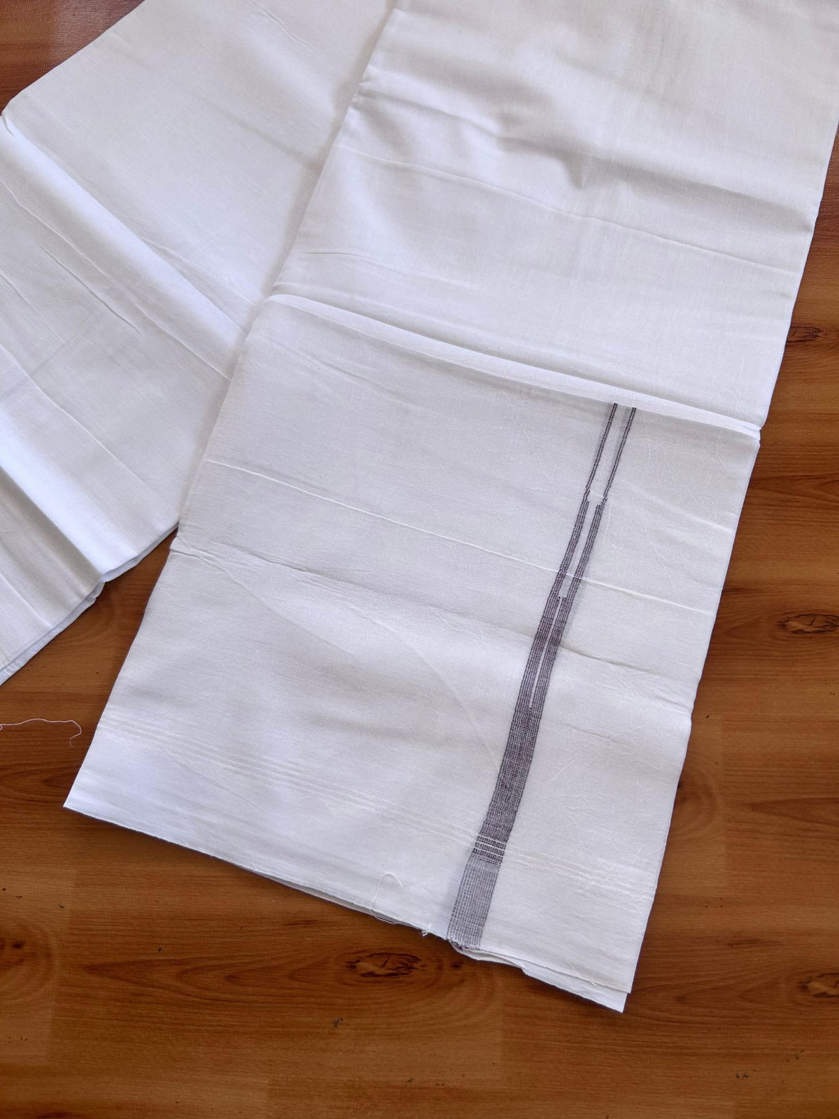 Double Pure White Mundu/Dhoti - 20% Discount !! KaithariKada Balaramapuram 100% Cotton - 100x80 - 0.5 inch Wine Purple Striped Chutty Kara 3.75 mtr (8 muzham) - 5 KK5515 CKS