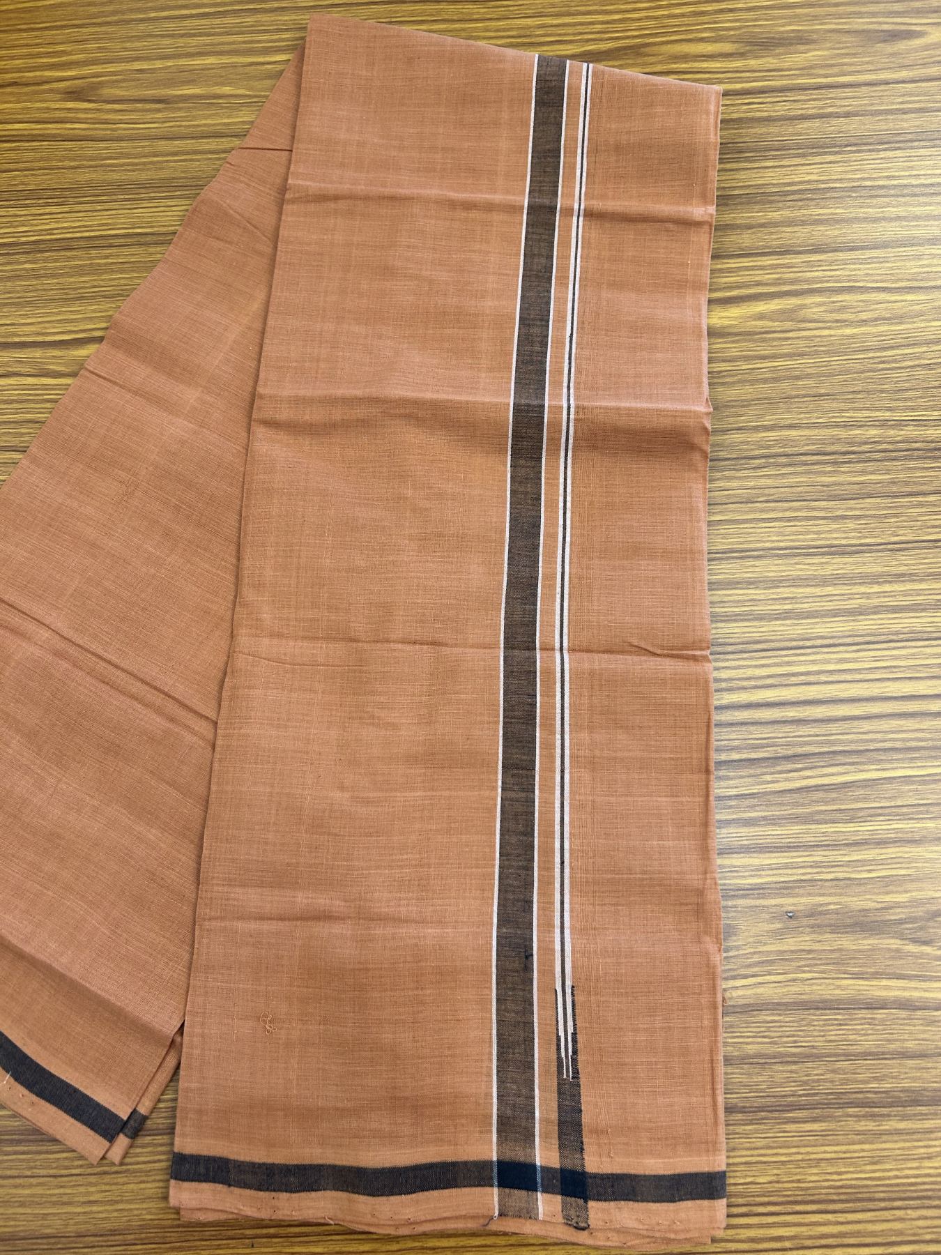 Kerala Handloom Single Hallmarked - 10% Discount !! KaithariKada 100% Pure Cotton - Mundu/Dhoti 1.5 cm Puliyilakkara Black & White Shaded Chutty Kara with Kavi colour Body - (2 meter / 4 muzham) - 8 KK8048 ELA