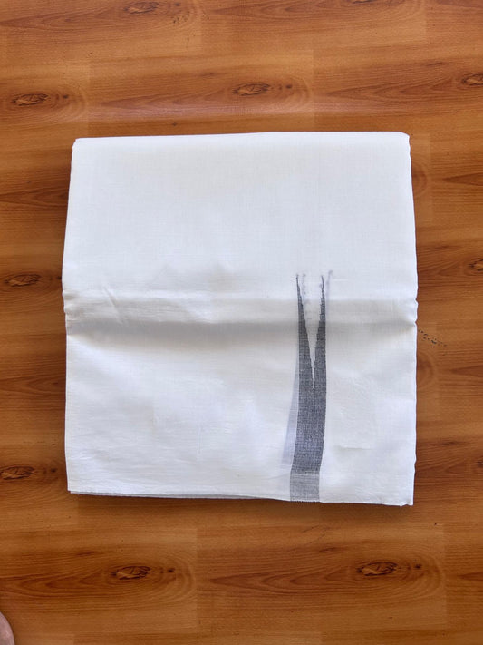 Double Pure White Mundu/Dhoti - 20% Discount !! KaithariKada Balaramapuram 100% Cotton - 100x80 - 0.75 inch Navy Blue Striped Chutty Kara 3.90 mtr (8 muzham) - 14 KK5515 CKS