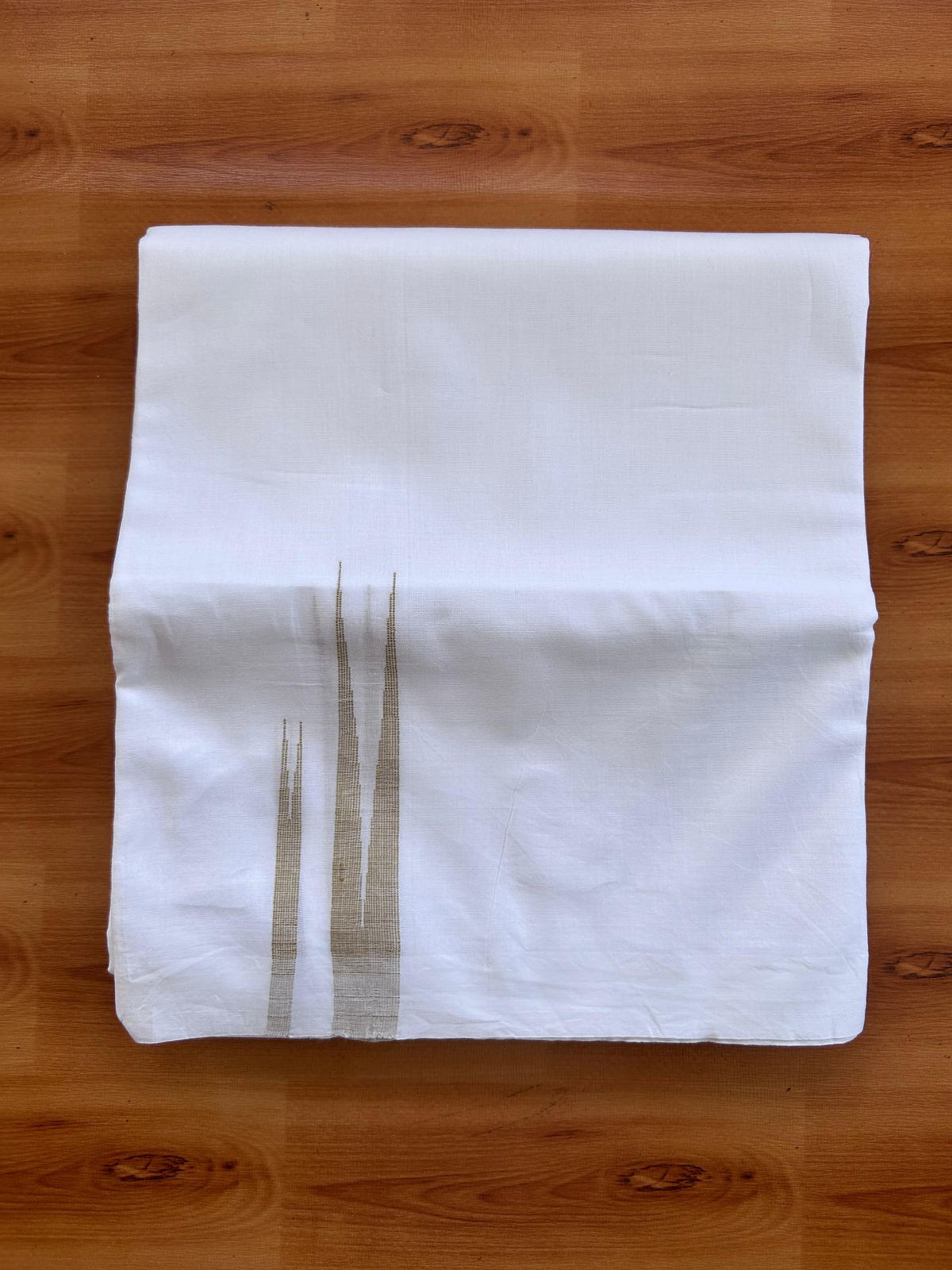 Double Pure White Mundu/Dhoti - 20% Discount !! KaithariKada Balaramapuram 100% Cotton - 100x80 - 0.75 inch Mustard Striped Double Chutty Kara 3.90 mtr (8 muzham) - 18 KK5515 CKS