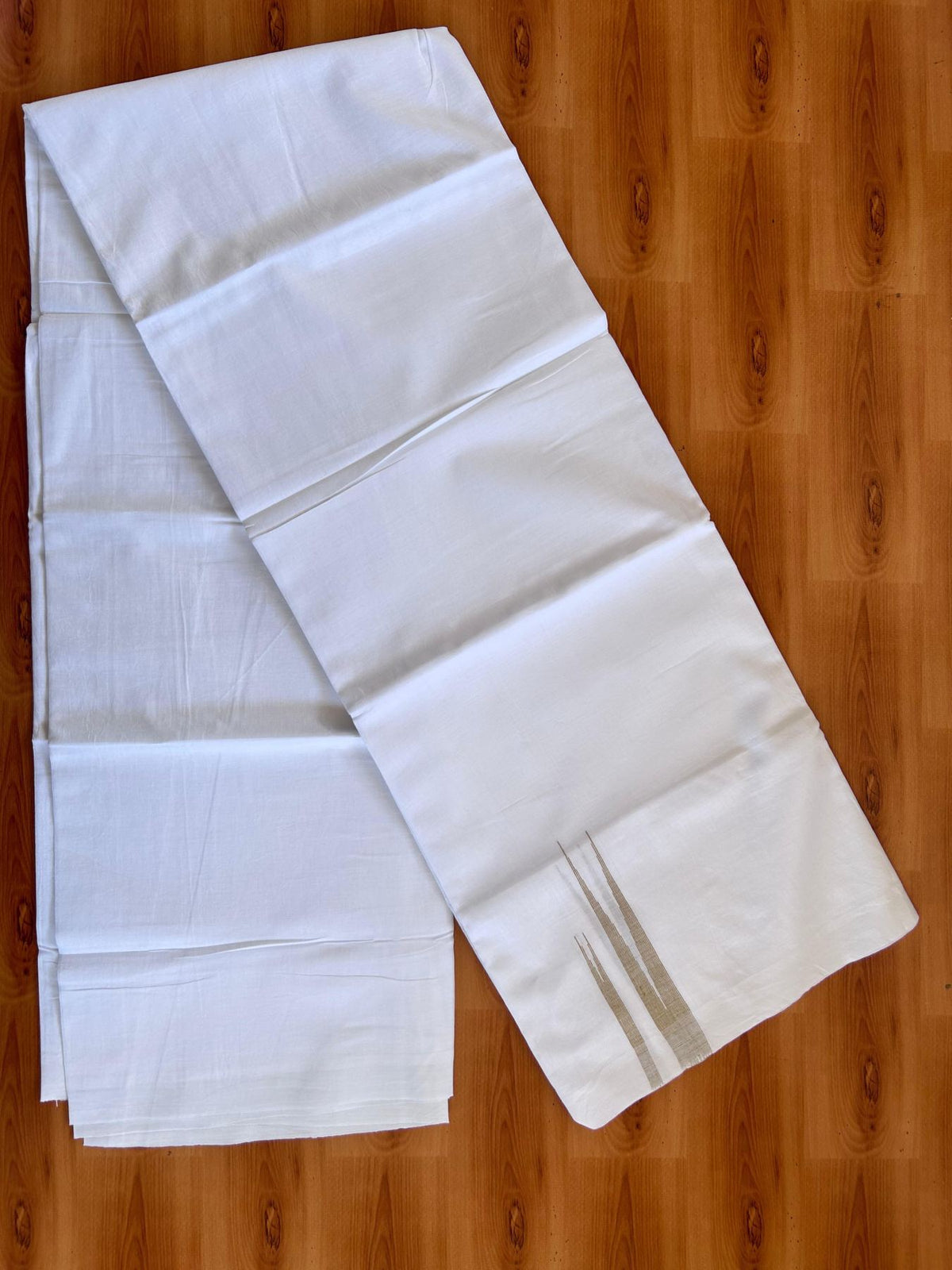 Double Pure White Mundu/Dhoti - 20% Discount !! KaithariKada Balaramapuram 100% Cotton - 100x80 - 0.75 inch Mustard Striped Double Chutty Kara 3.90 mtr (8 muzham) - 18 KK5515 CKS