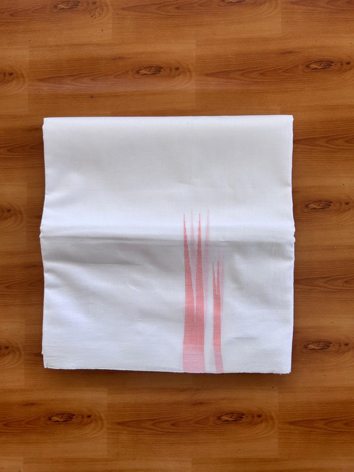 Double Pure White Mundu/Dhoti - 20% Discount !! KaithariKada Balaramapuram 100% Cotton - 100x80 - 0.75 inch Neon Peach Orange Striped Double Chutty Kara 3.90 mtr (8 muzham) - 21 KK5515 CKS