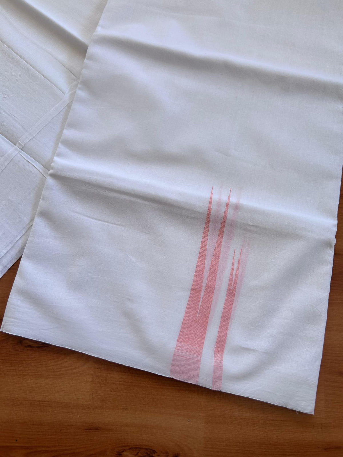 Double Pure White Mundu/Dhoti - 20% Discount !! KaithariKada Balaramapuram 100% Cotton - 100x80 - 0.75 inch Neon Peach Orange Striped Double Chutty Kara 3.90 mtr (8 muzham) - 21 KK5515 CKS