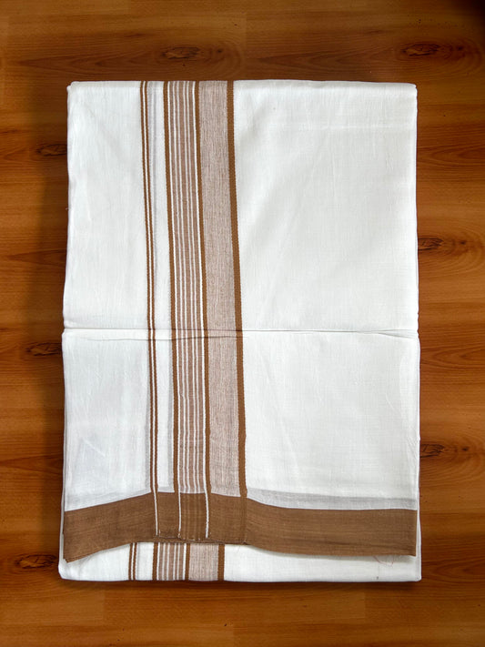 Double Pure White Mundu/Dhoti -20% Discount ! KaithariKada Balaramapuram 100% Cotton - 60s - 1.75 Inch Brownish Orange Shaded Striped Kara - 3.80mtr ( 8 muzham) - 44 KK5398 PMC