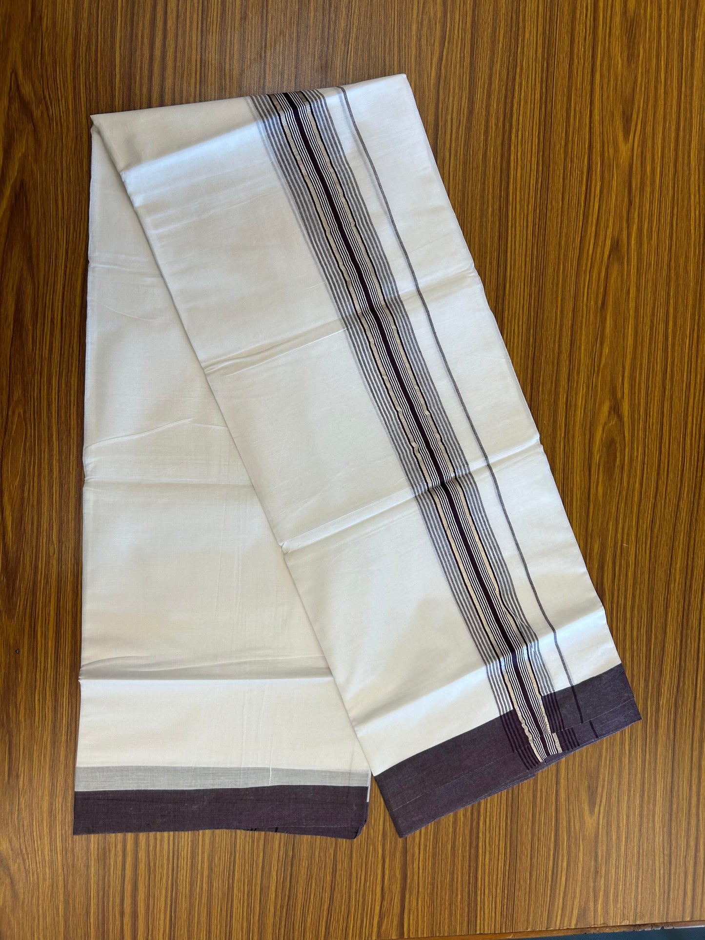 20% Discount ! KaithariKada Balaramapuram 100% Cotton Double Pure White Mundu/Dhoti - 100X80 - 2.25 inch Silver Kasav & Wine Purple Stripes kara 3.90 mtr (8 muzham) - 6 KK5361 PMC