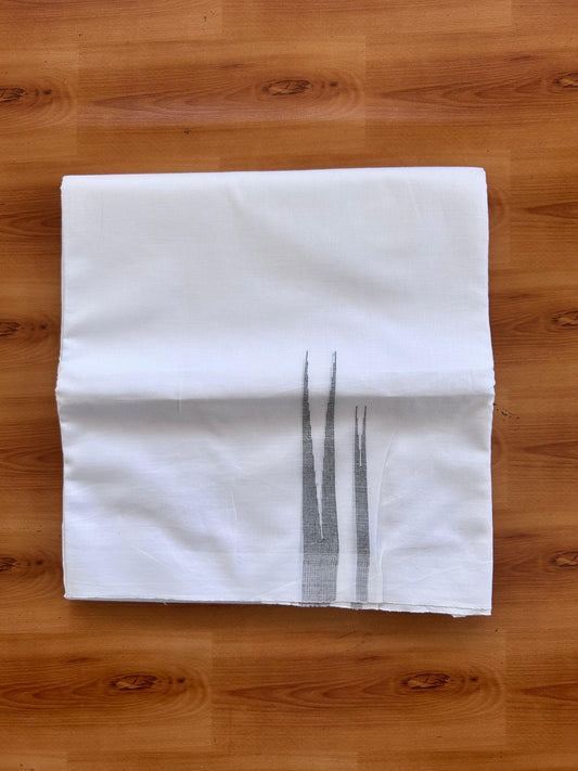 Double Pure White Mundu/Dhoti - 20% Discount !! KaithariKada Balaramapuram 100% Cotton - 100x80 - 0.75 inch Sage Green Striped Double Chutty Kara 3.90 mtr (8 muzham) - 16 KK5515 CKS