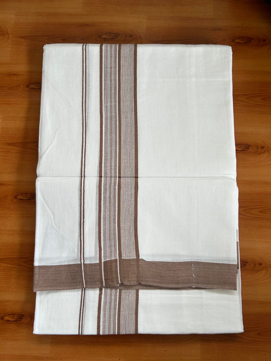 Double Pure White Mundu/Dhoti -20% Discount ! KaithariKada Balaramapuram 100% Cotton - 60s - 1.75 Inch Brown Shaded Striped Kara - 3.80mtr ( 8 muzham) - 45 KK5398 PMC