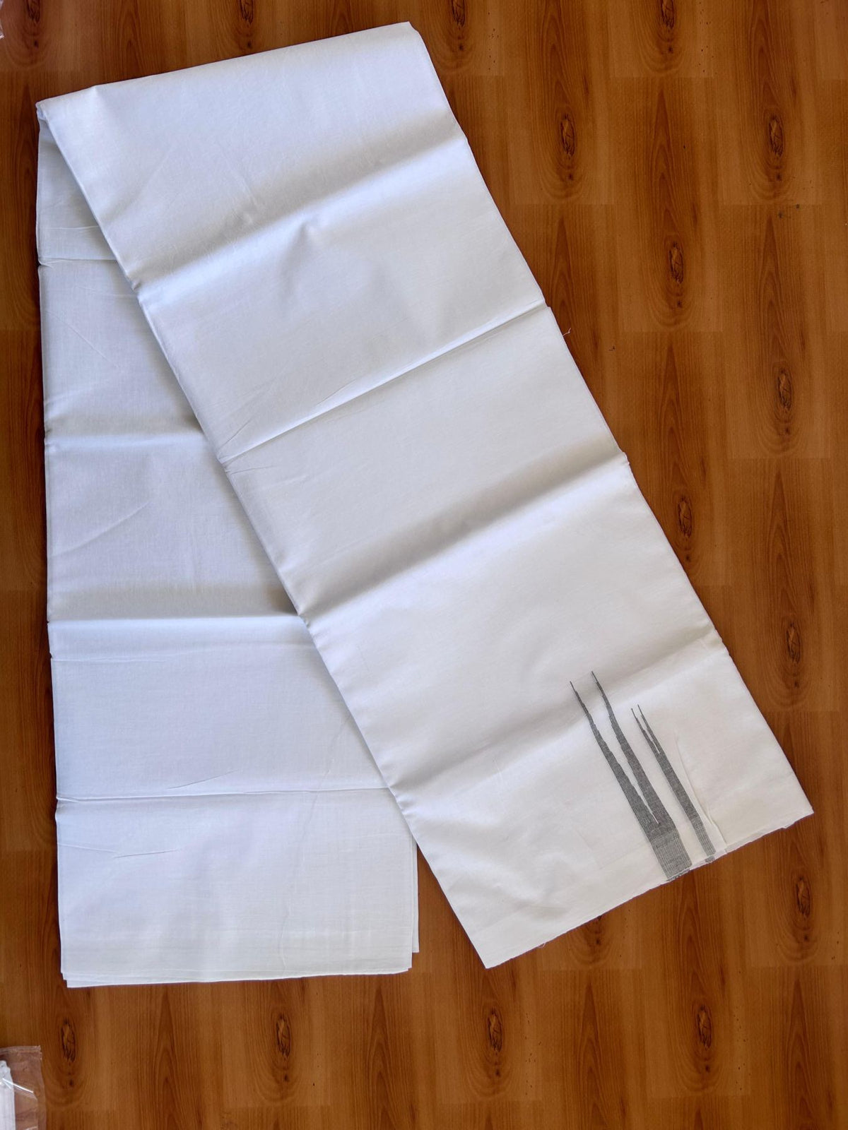 Double Pure White Mundu/Dhoti - 20% Discount !! KaithariKada Balaramapuram 100% Cotton - 100x80 - 0.75 inch Ash Grey Striped Double Chutty Kara 3.90 mtr (8 muzham) - 19 KK5515 CKS