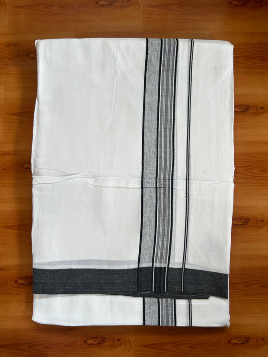 Double Pure White Mundu/Dhoti -20% Discount ! KaithariKada Balaramapuram 100% Cotton - 60s - 1.75 Inch Black Shaded Striped Kara - 3.80mtr ( 8 muzham) - 47 KK5398 PMC
