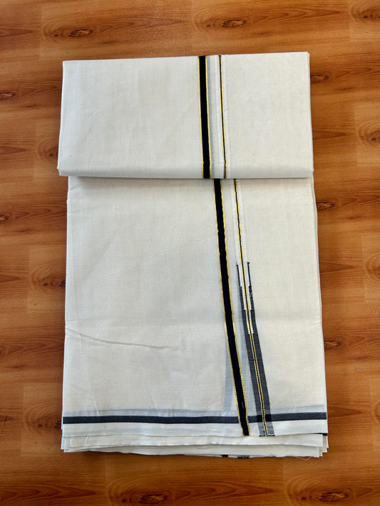 Double Off white Mundu/Dhoti - 20% Discount! KaithariKada 100% Cotton - 100x100 - 1 cm Puliyilakkara Gold Kasav & Black Chutty Kara 4 mtr (8.5 muzham) - 1 KK5450 ASH