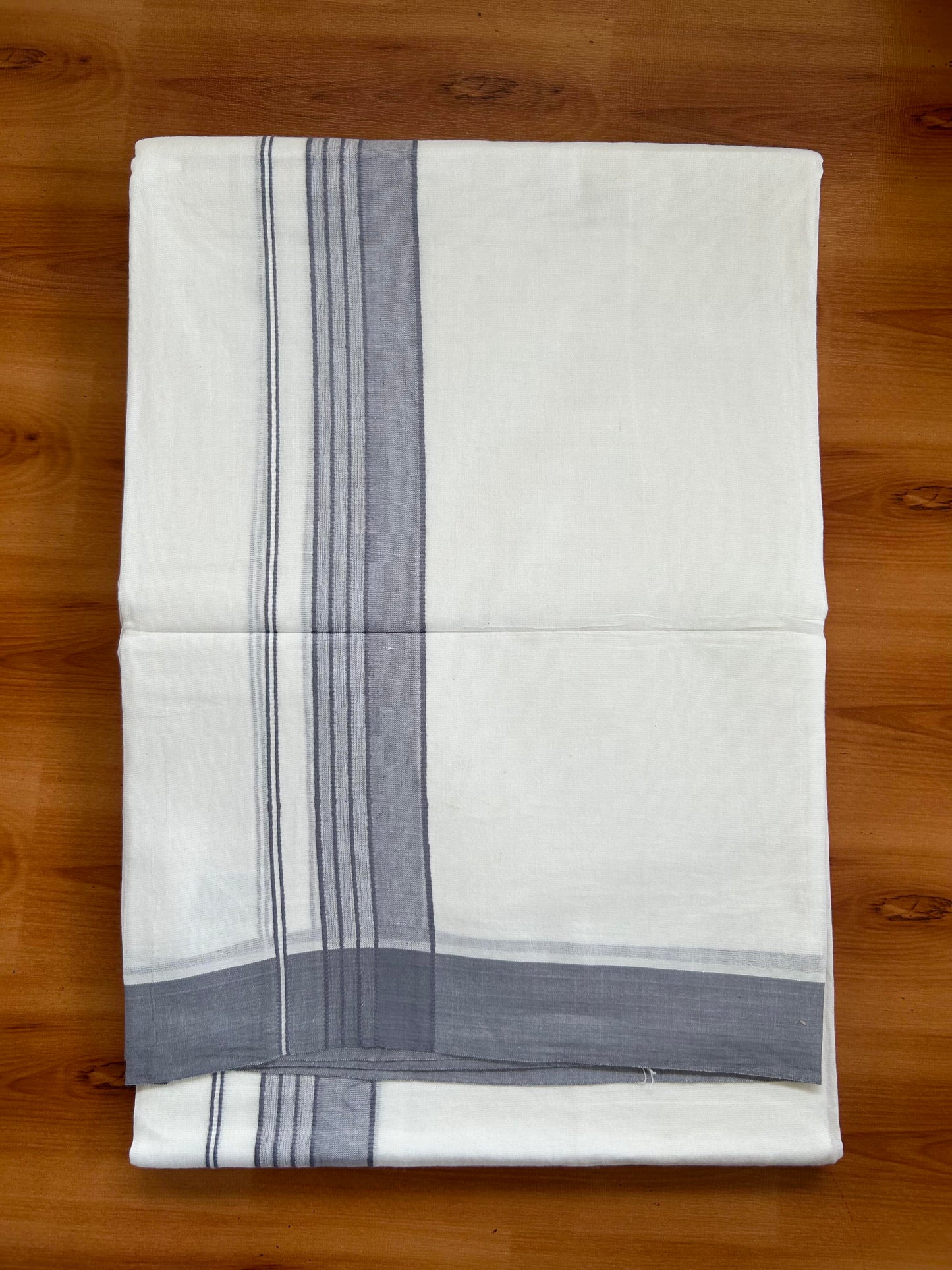 Double Pure White Mundu/Dhoti -20% Discount ! KaithariKada Balaramapuram 100% Cotton - 60s - 1.75 Inch Lavender Grey Shaded Striped Kara - 3.80mtr ( 8 muzham) - 53 KK5398 PMC