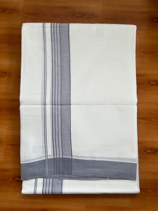 Double Pure White Mundu/Dhoti -20% Discount ! KaithariKada Balaramapuram 100% Cotton - 60s - 1.75 Inch Lavender Grey Shaded Striped Kara - 3.80mtr ( 8 muzham) - 53 KK5398 PMC