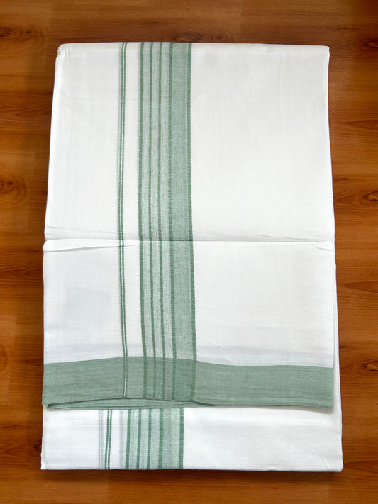 Double Pure White Mundu/Dhoti -20% Discount ! KaithariKada Balaramapuram 100% Cotton - 60s - 1.75 Inch Pastel Green Shaded Striped Kara - 3.80mtr ( 8 muzham) - 51 KK5398 PMC