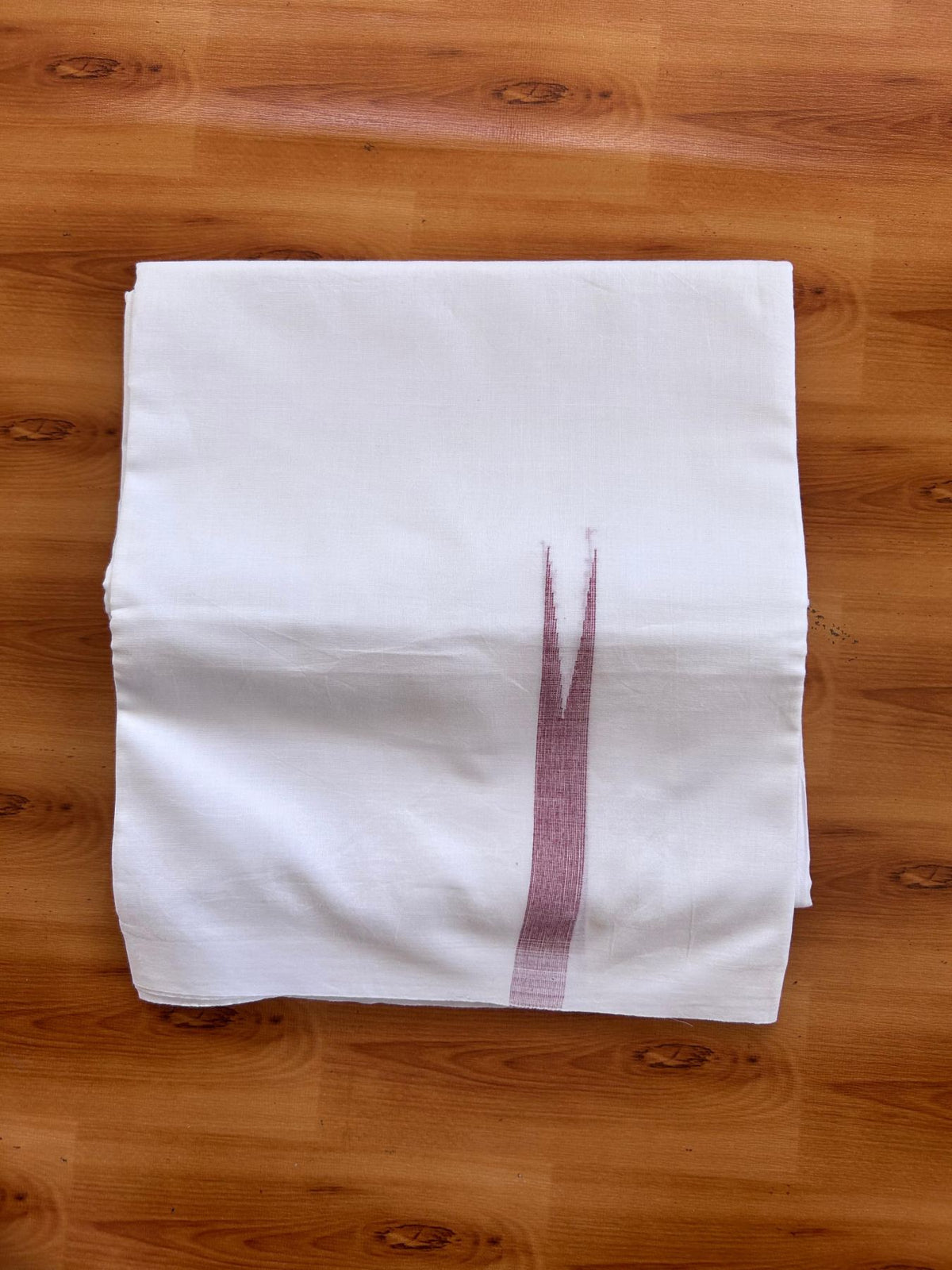 Double Pure White Mundu/Dhoti - 20% Discount !! KaithariKada Balaramapuram 100% Cotton - 100x80 - 0.75 inch Red Striped Chutty Kara 3.90 mtr (8 muzham) - 13 KK5515 CKS