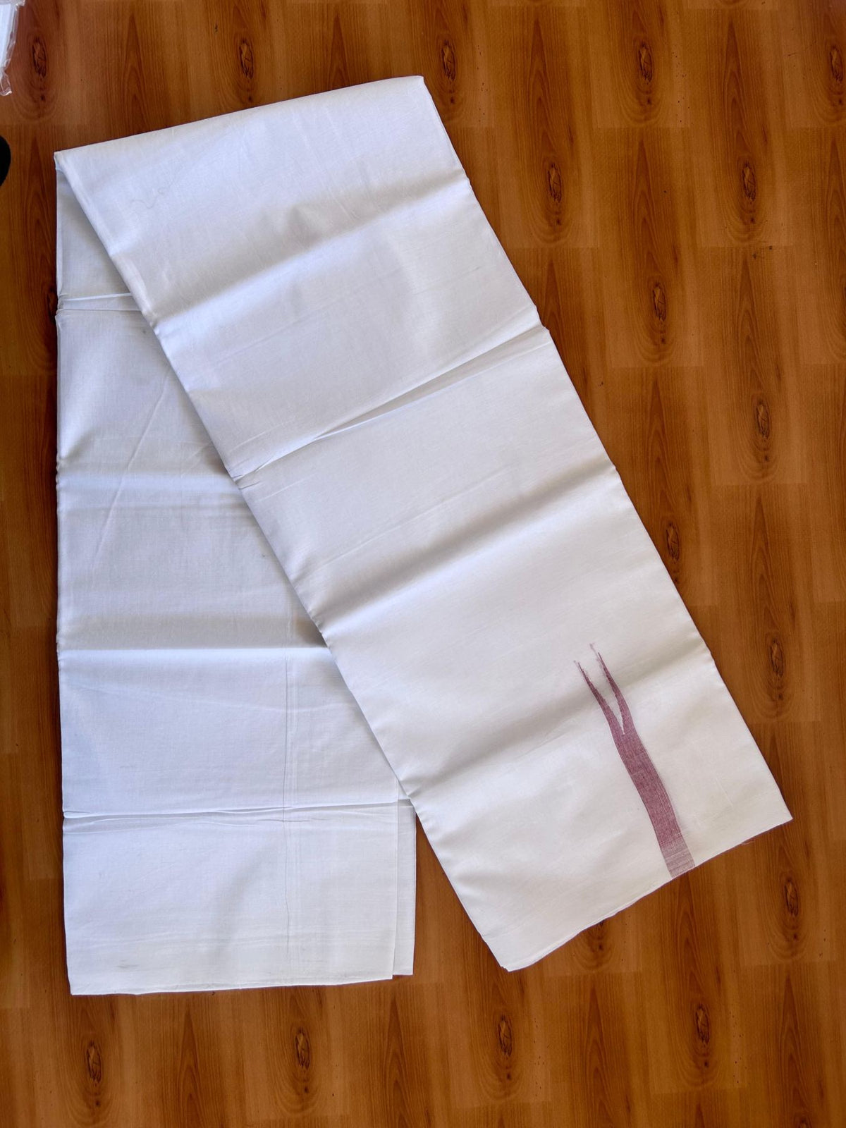 Double Pure White Mundu/Dhoti - 20% Discount !! KaithariKada Balaramapuram 100% Cotton - 100x80 - 0.75 inch Red Striped Chutty Kara 3.90 mtr (8 muzham) - 13 KK5515 CKS