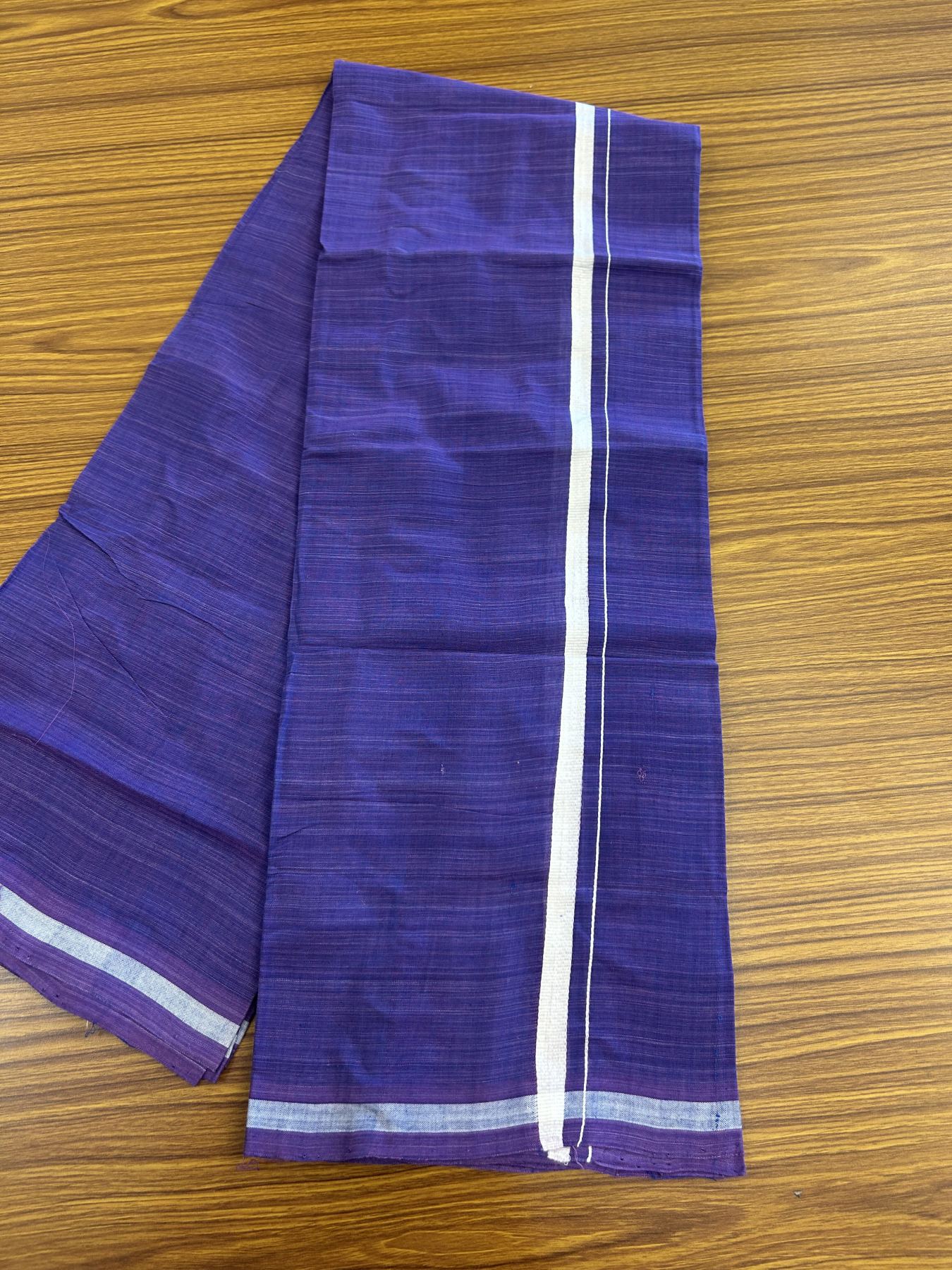 Kerala Handloom Single Hallmarked - 10% Discount !! KaithariKada 100% Pure Cotton - Mundu/Dhoti Violet Body - 1.5 cm White Kara - (2 meter / 4 muzham) - 36 KK8048 ELA