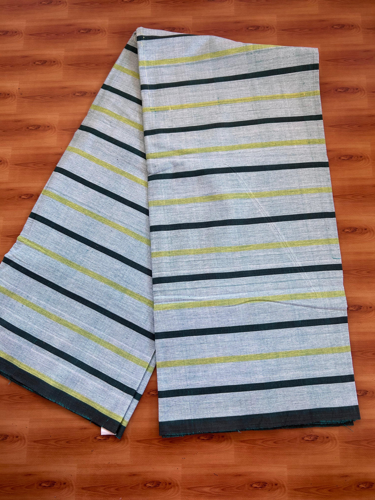 Handloom Bedsheet -  Pure Cotton - 10% Discount !! Kaitharikada - Black Peacock Green & Yellow Striped Body - 8 KK10000 KAL